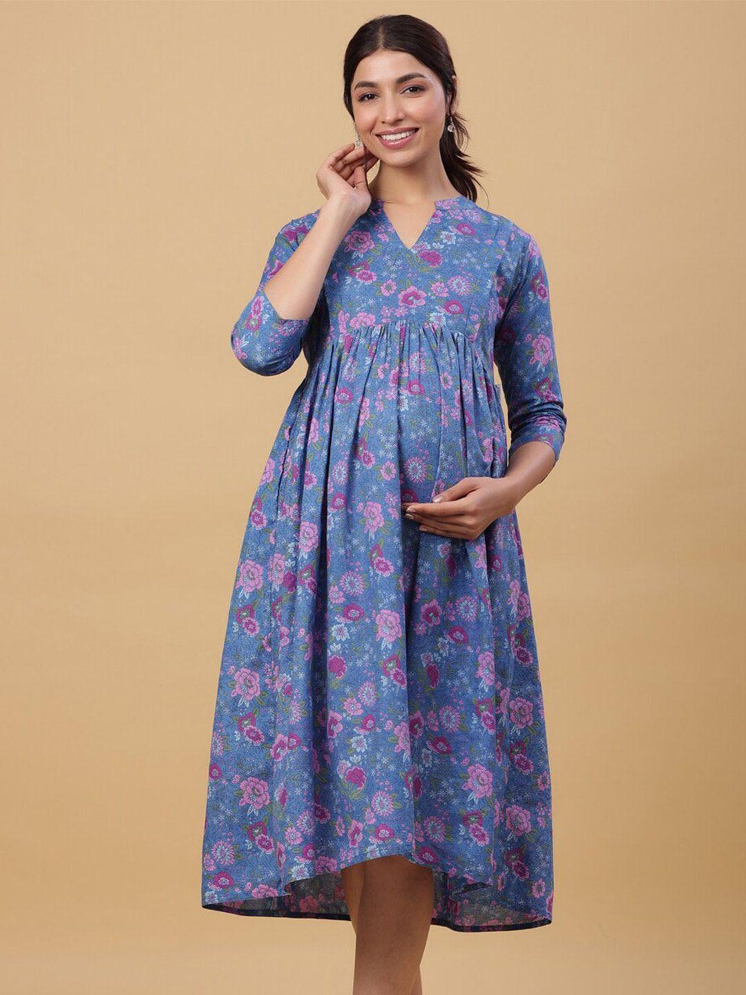 crafiqa floral printed maternity empire midi cotton dress