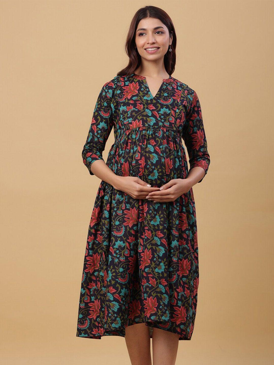 crafiqa floral printed maternity empire midi cotton dress