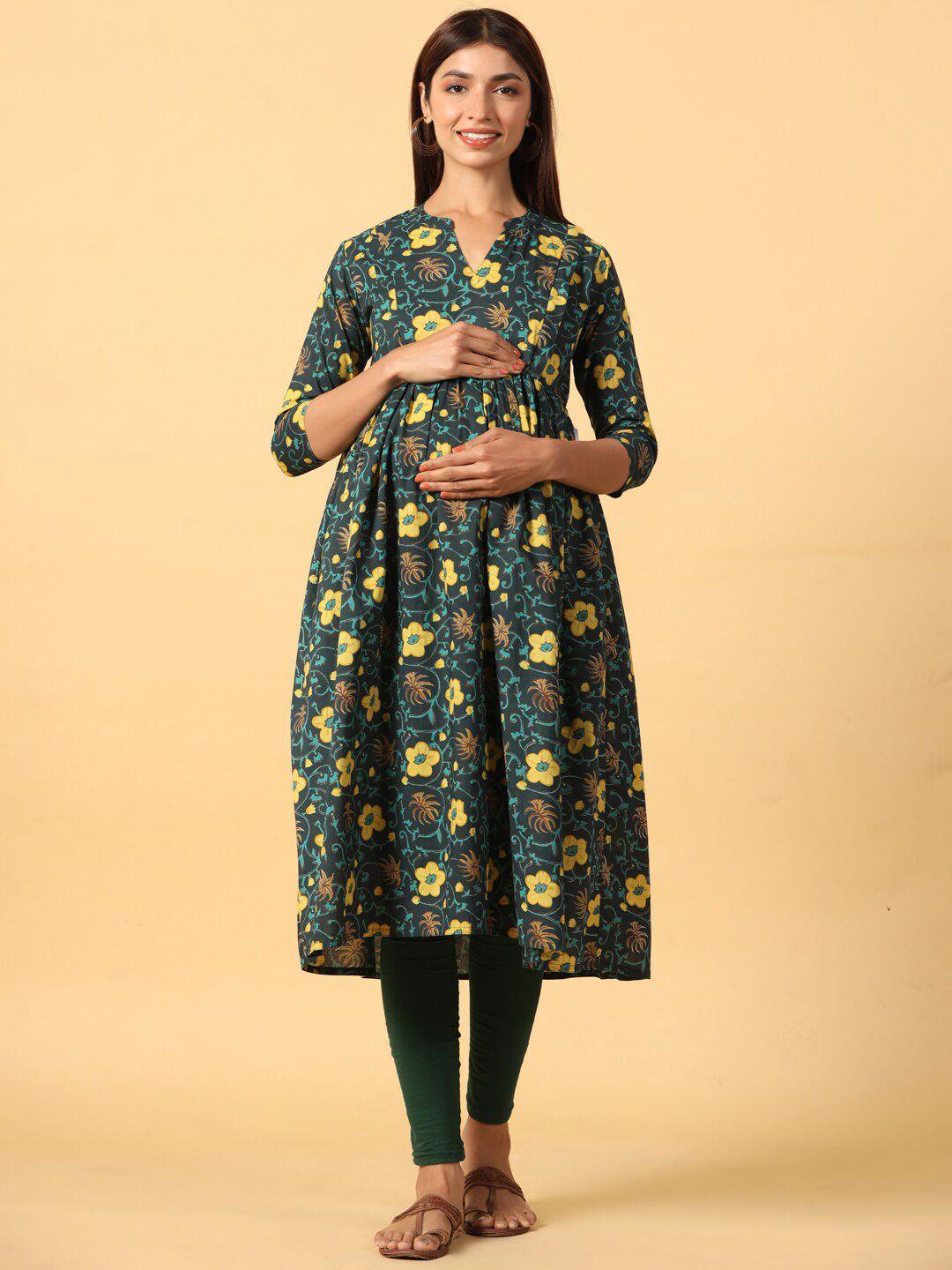 crafiqa floral printed pure cotton maternity a-line kurta