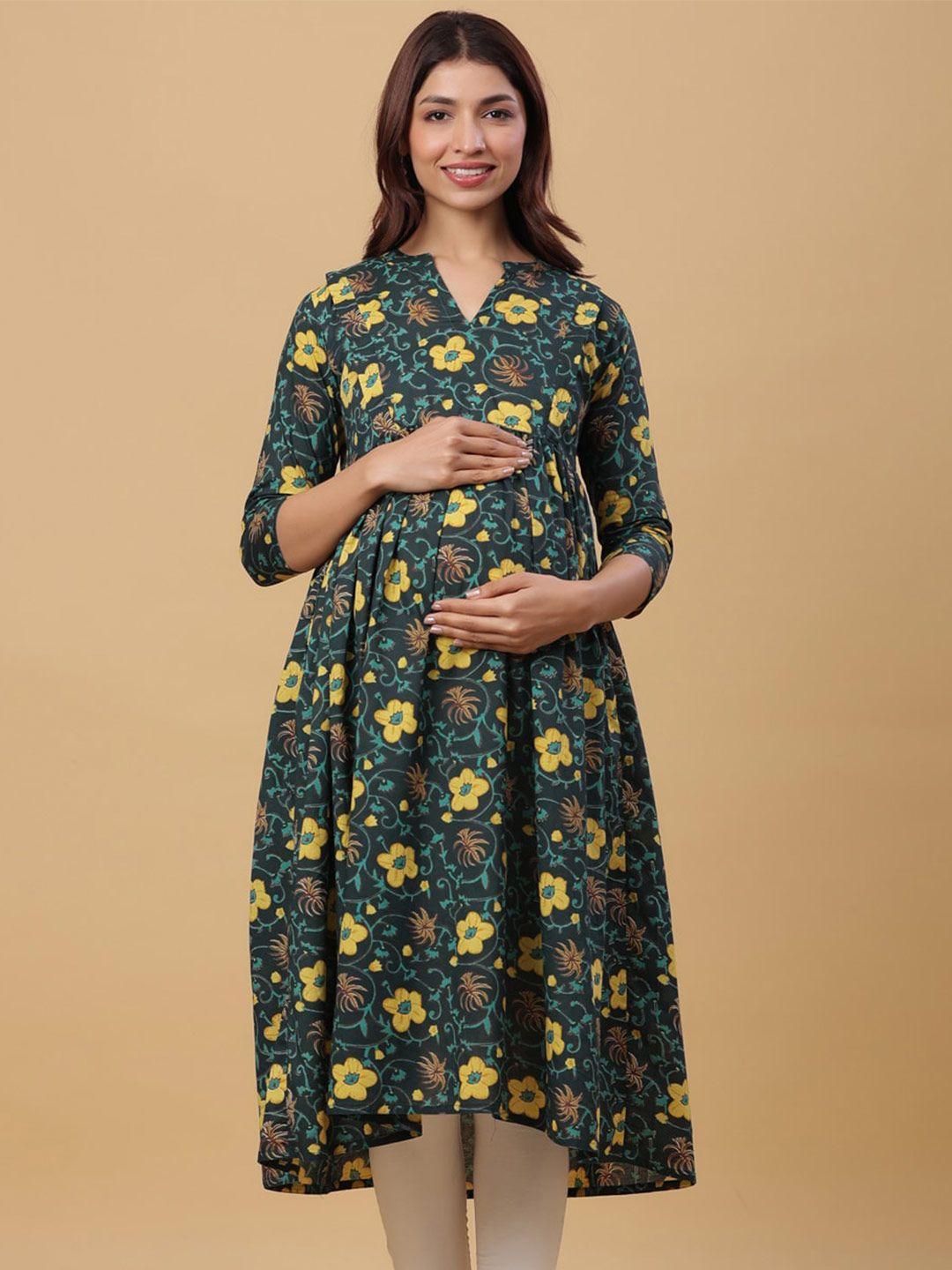 crafiqa floral printed pure cotton maternity anarkali kurta