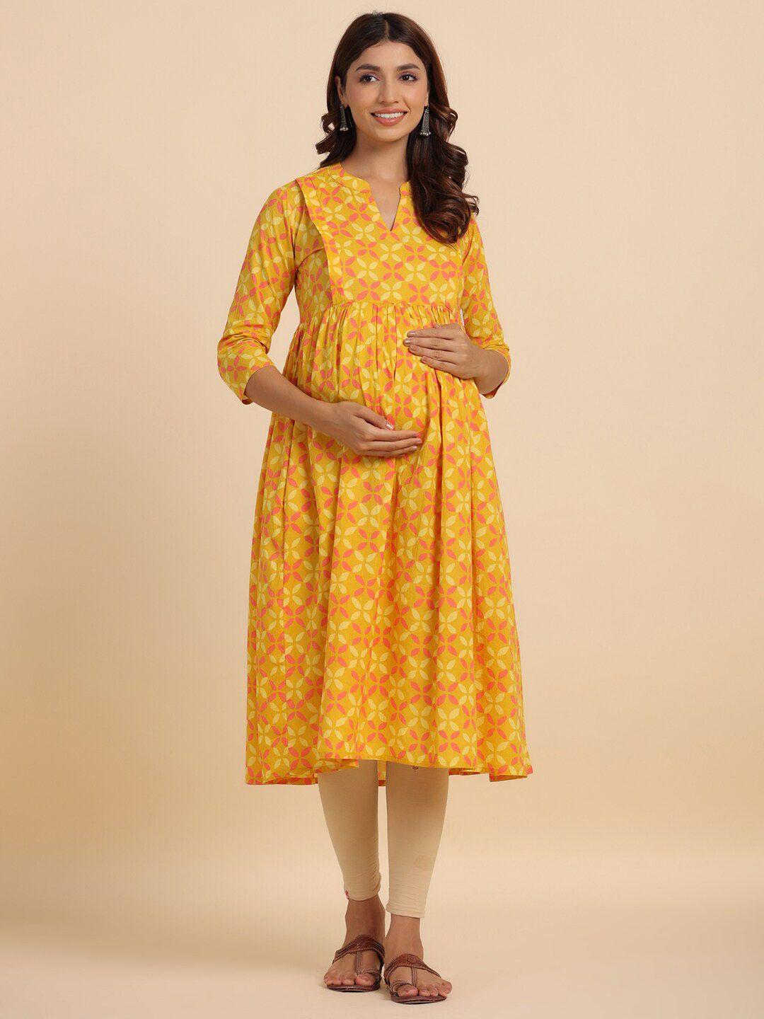 crafiqa floral printed pure cotton maternity anarkali kurta