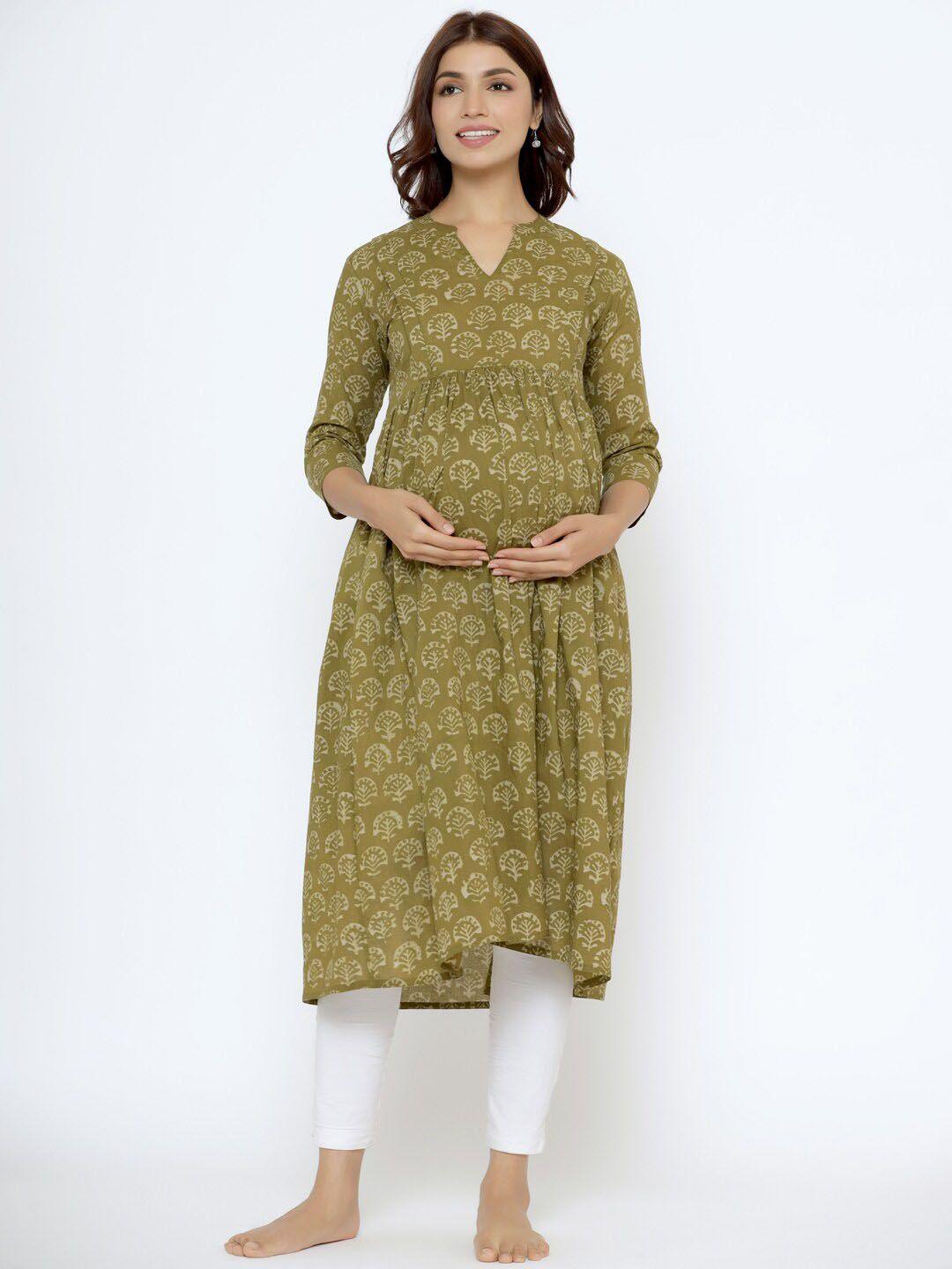 crafiqa floral printed pure cotton maternity anarkali kurta