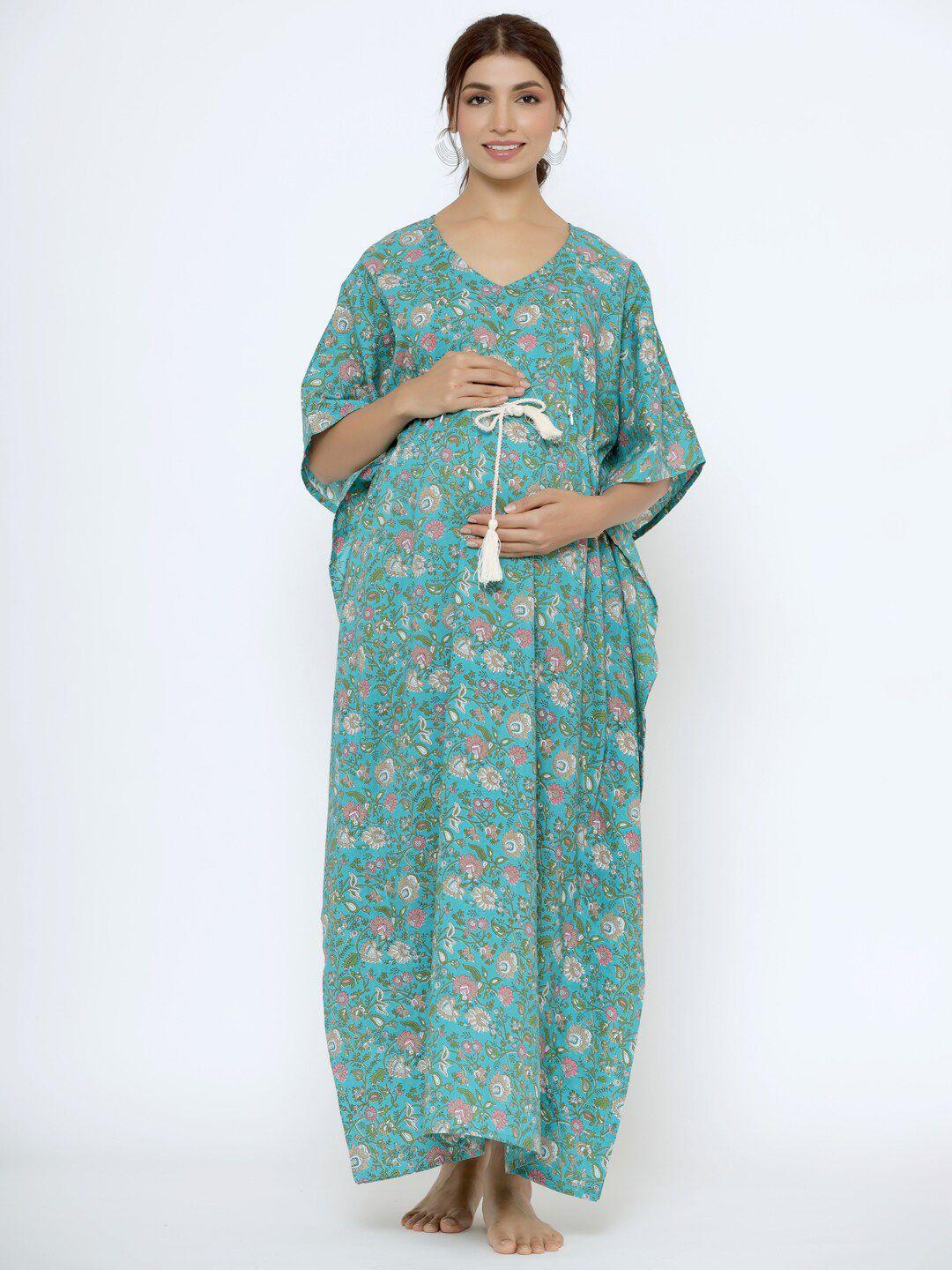 crafiqa floral printed pure cotton maternity maxi nightdress