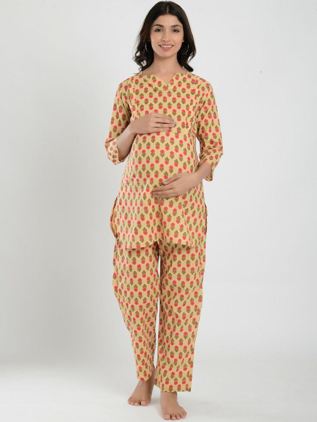 crafiqa floral printed pure cotton maternity night suit