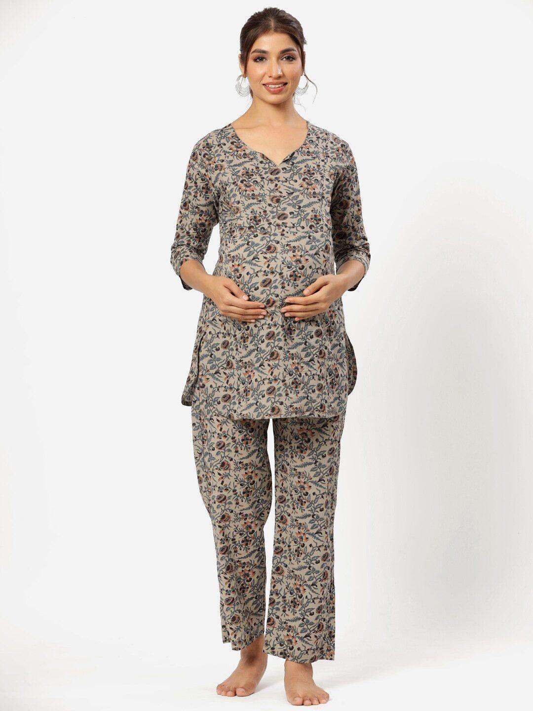 crafiqa floral printed pure cotton maternity nightdress