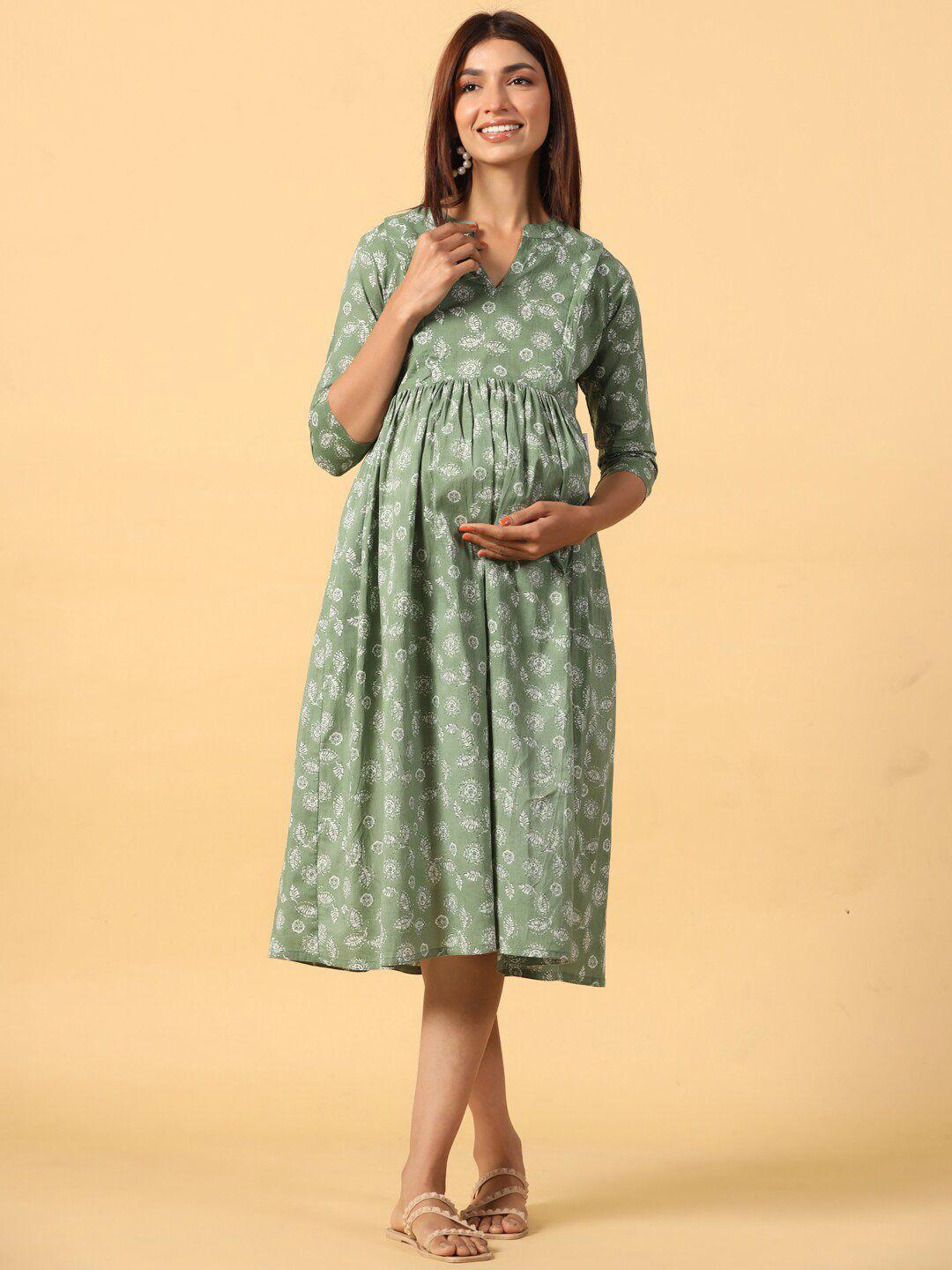 crafiqa green ethnic motifs print maternity empire midi dress