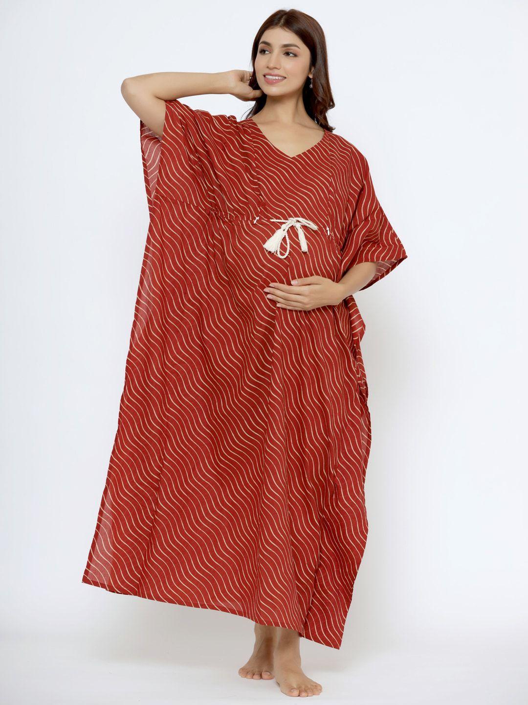 crafiqa striped printed pure cotton maxi nightdress