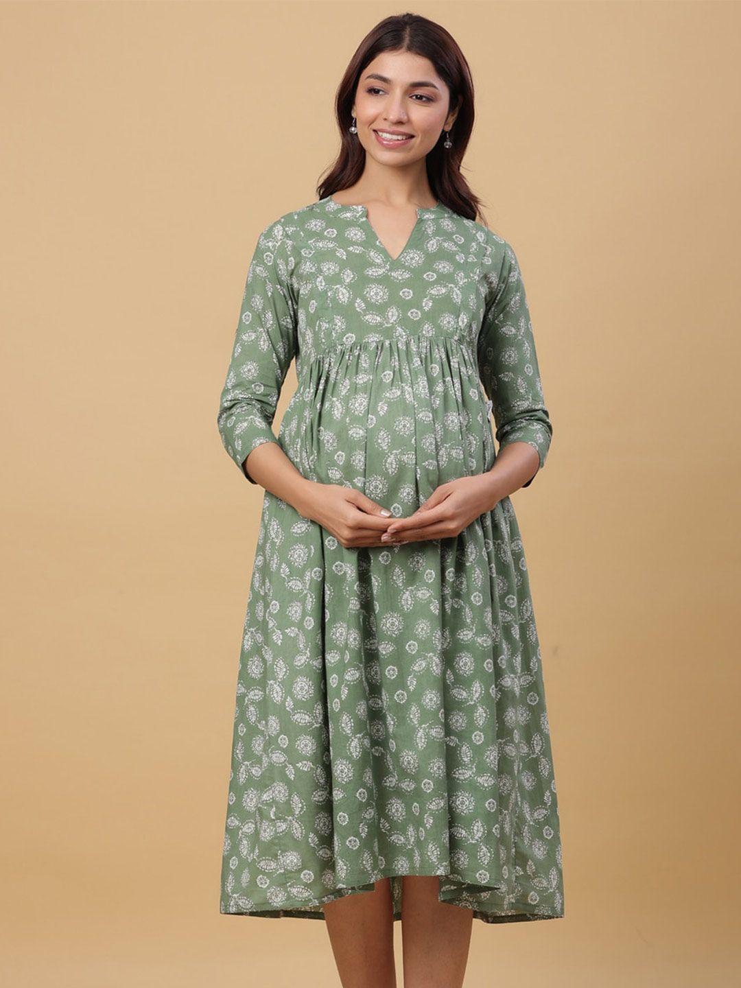 crafiqa tropical printed maternity empire midi cotton dress