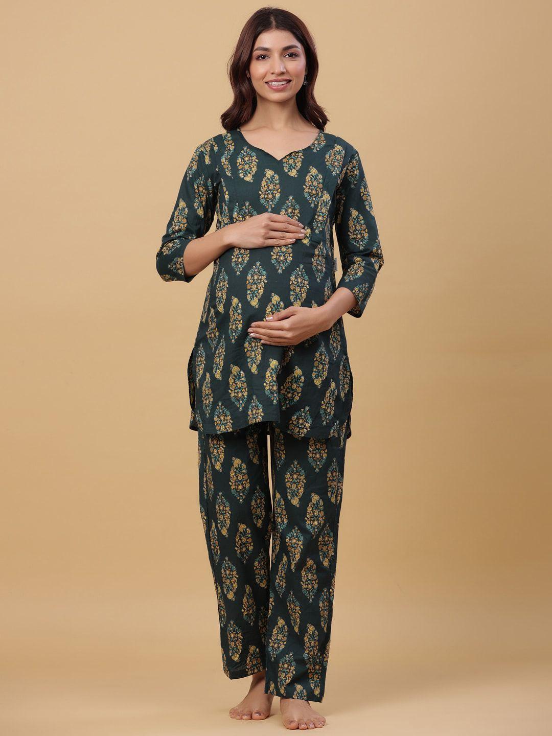 crafiqa women ethnic motifs printed pure cotton maternity night suit