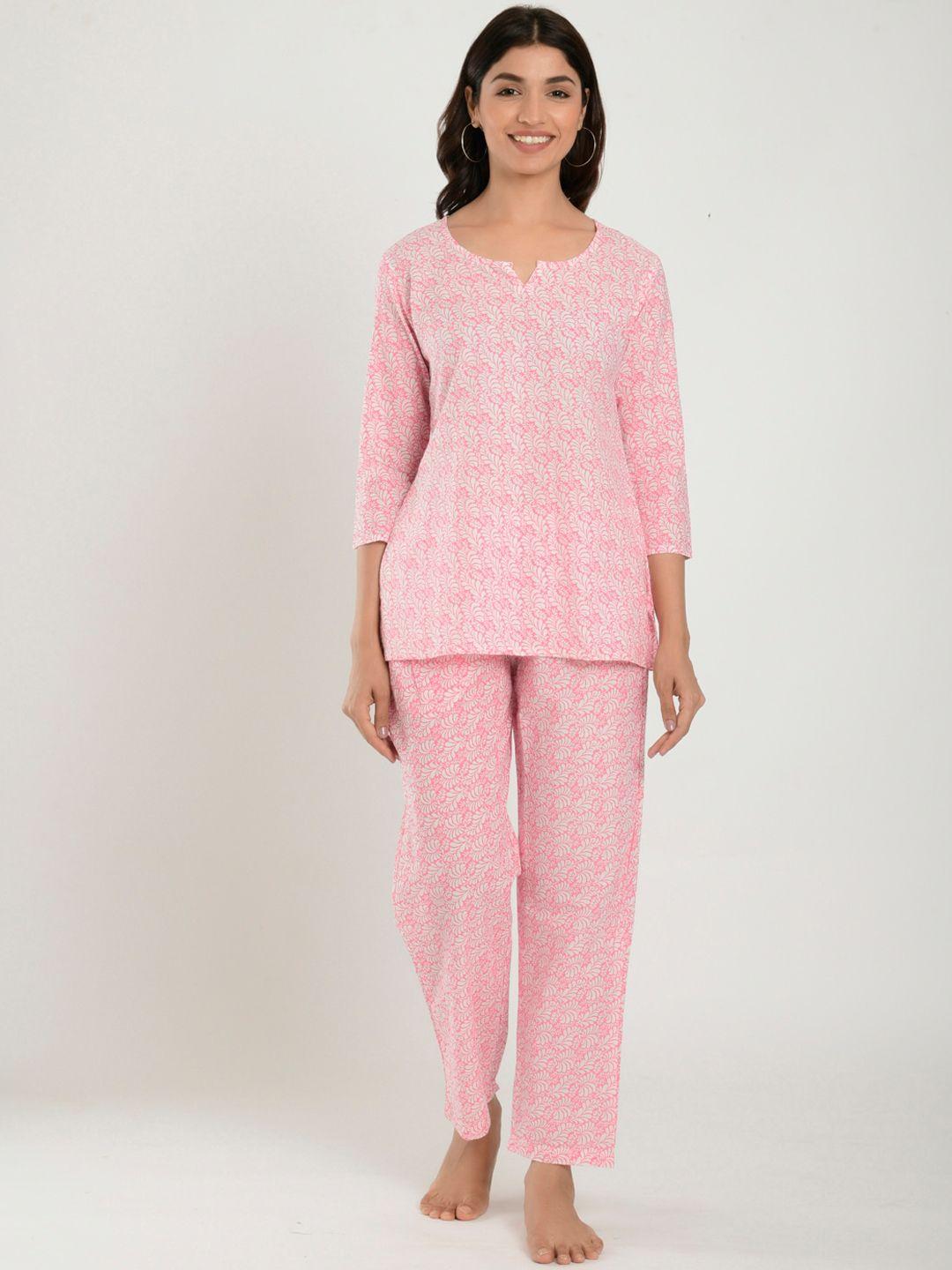 crafiqa women pink printed night suit