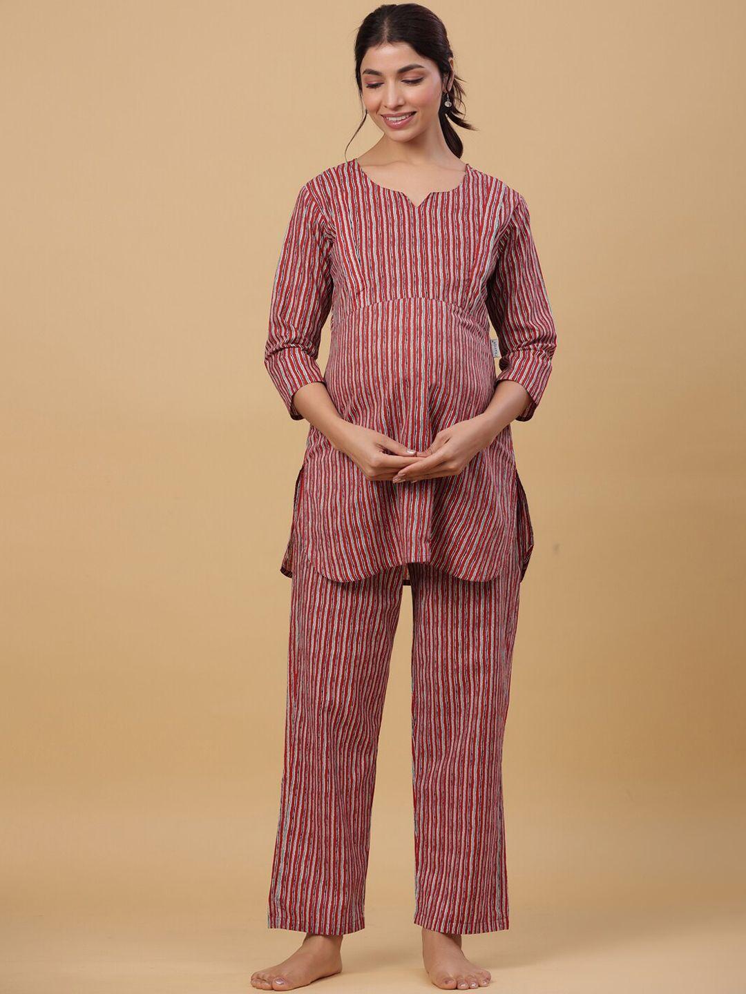 crafiqa women striped pure cotton maternity night suit