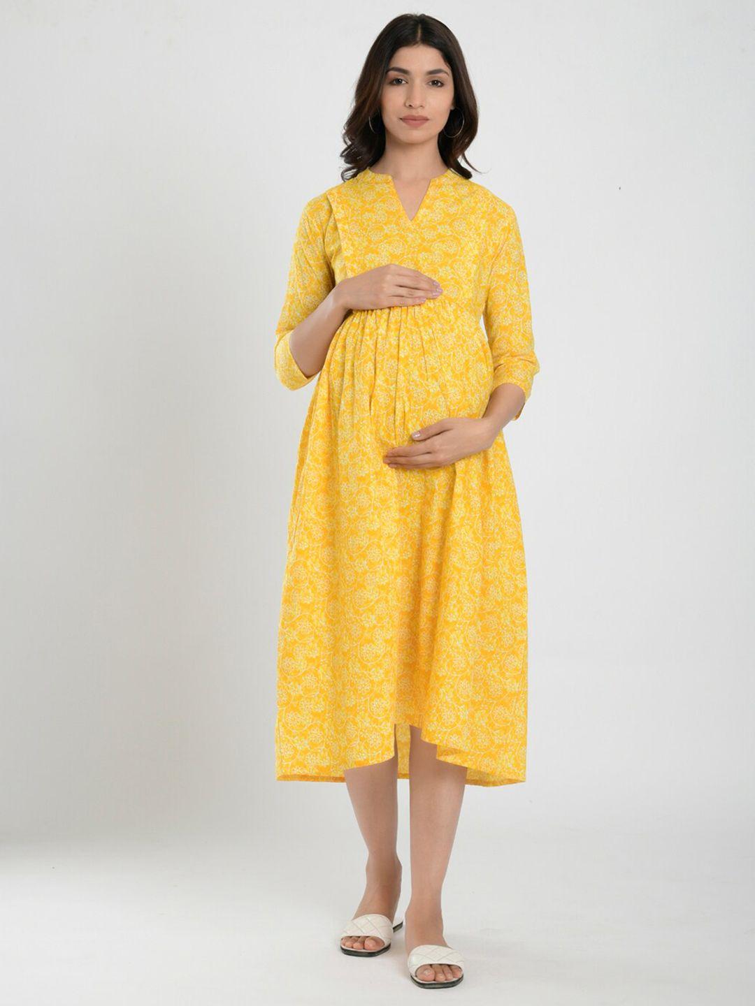 crafiqa women yellow floral maternity midi dress
