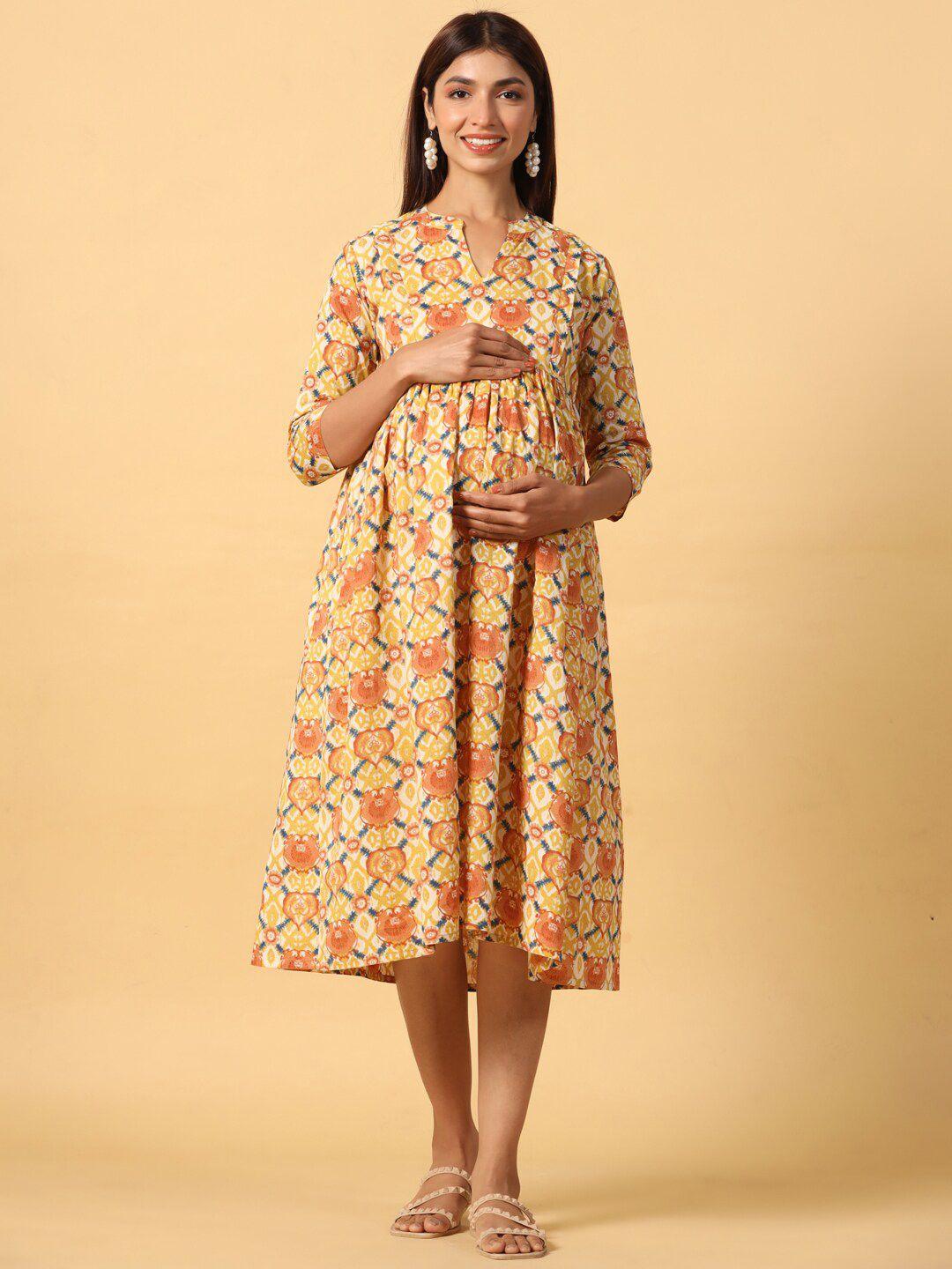crafiqa yellow floral print maternity empire midi dress