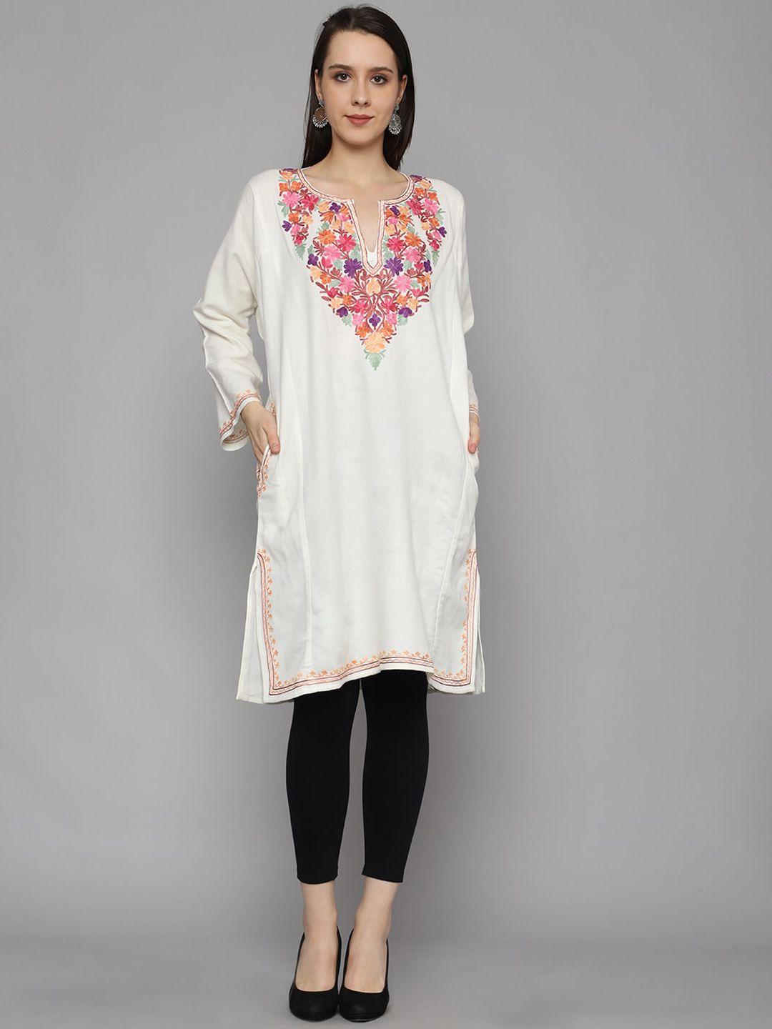 craftbazar women cream-coloured ethnic motifs yoke design flared sleeves thread work kurta