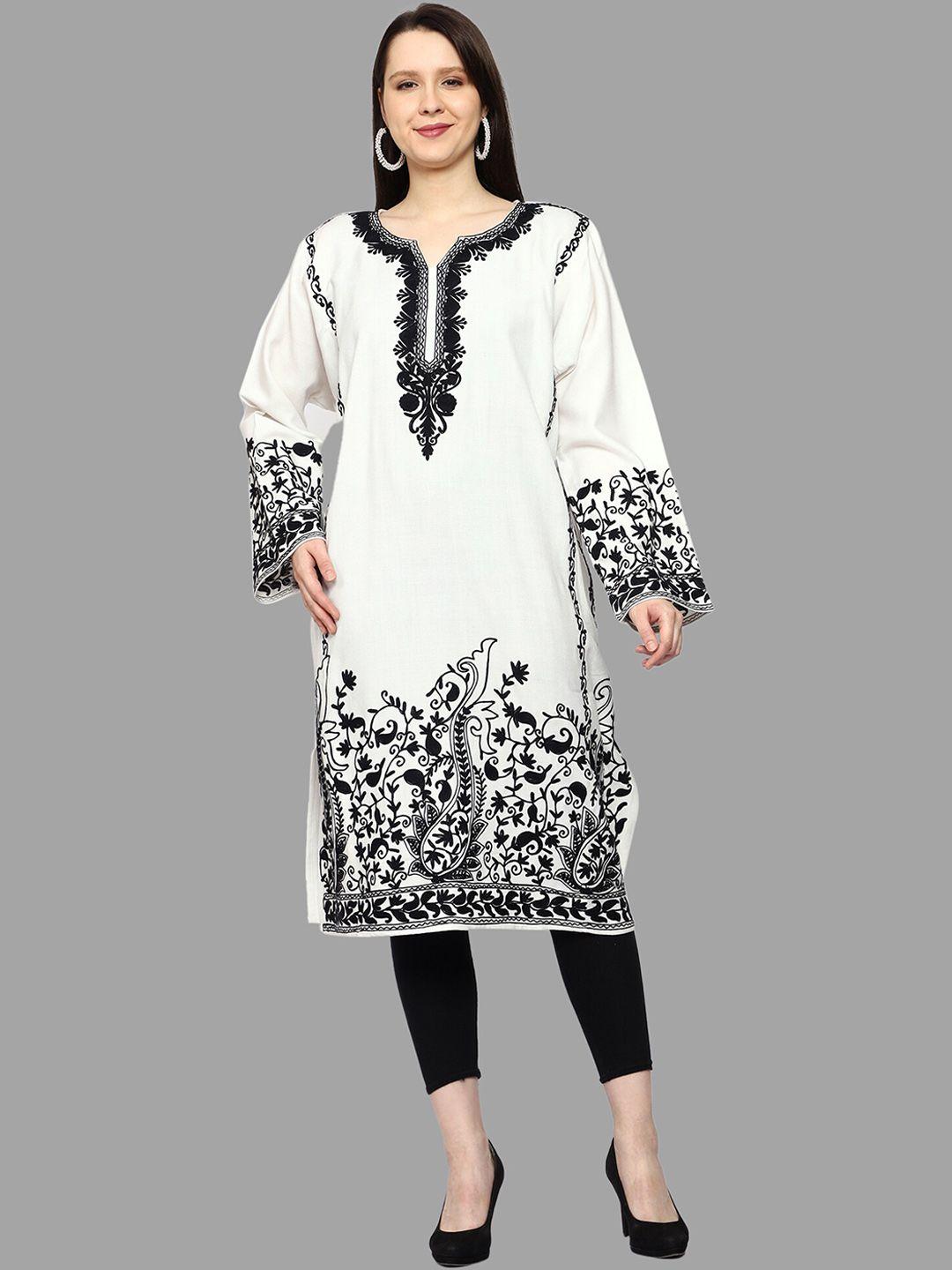 craftbazar  embroidered flared sleeves thread work woollen kurta