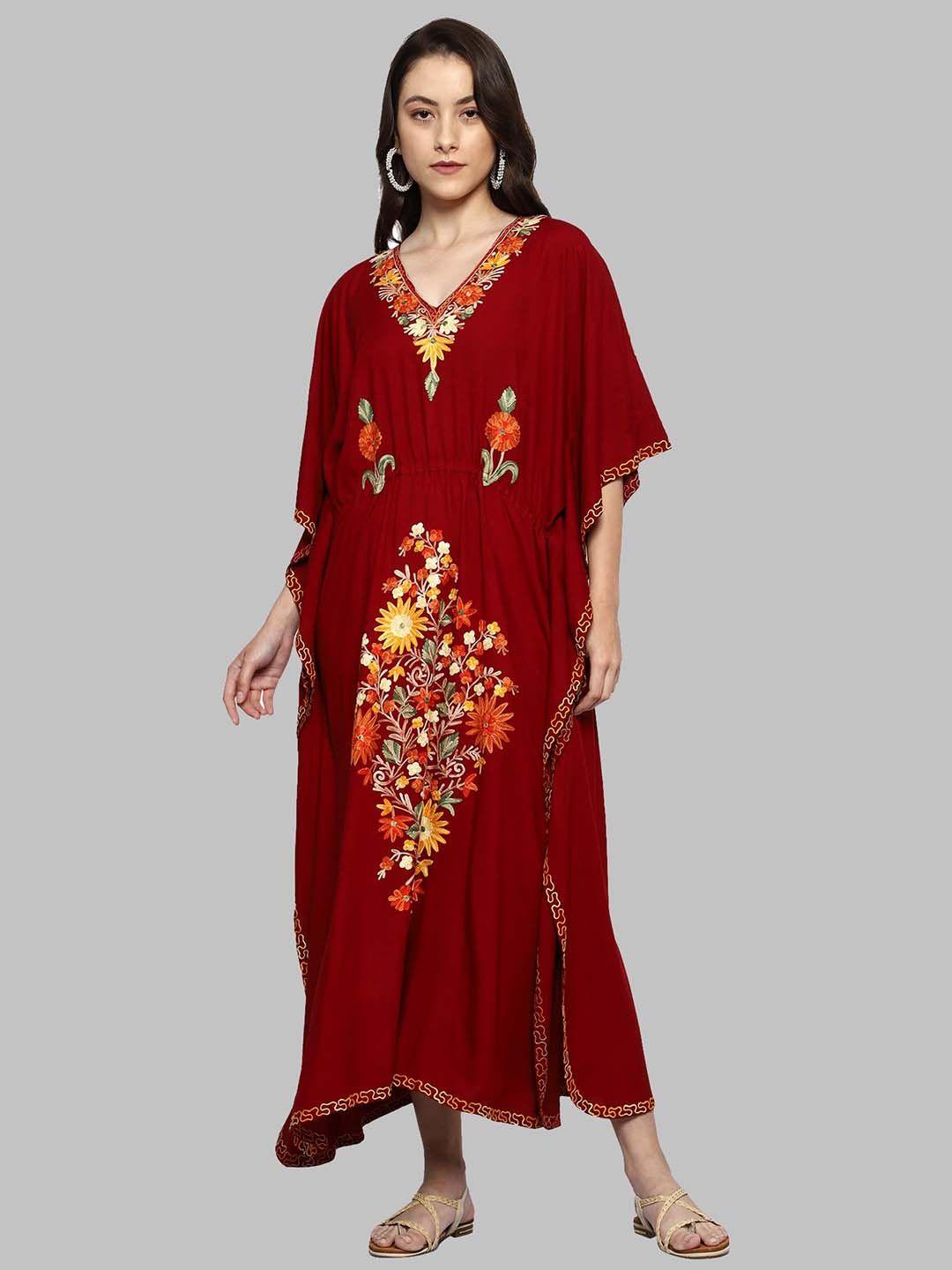 craftbazar floral embroidered kimono sleeve kaftan maxi dress