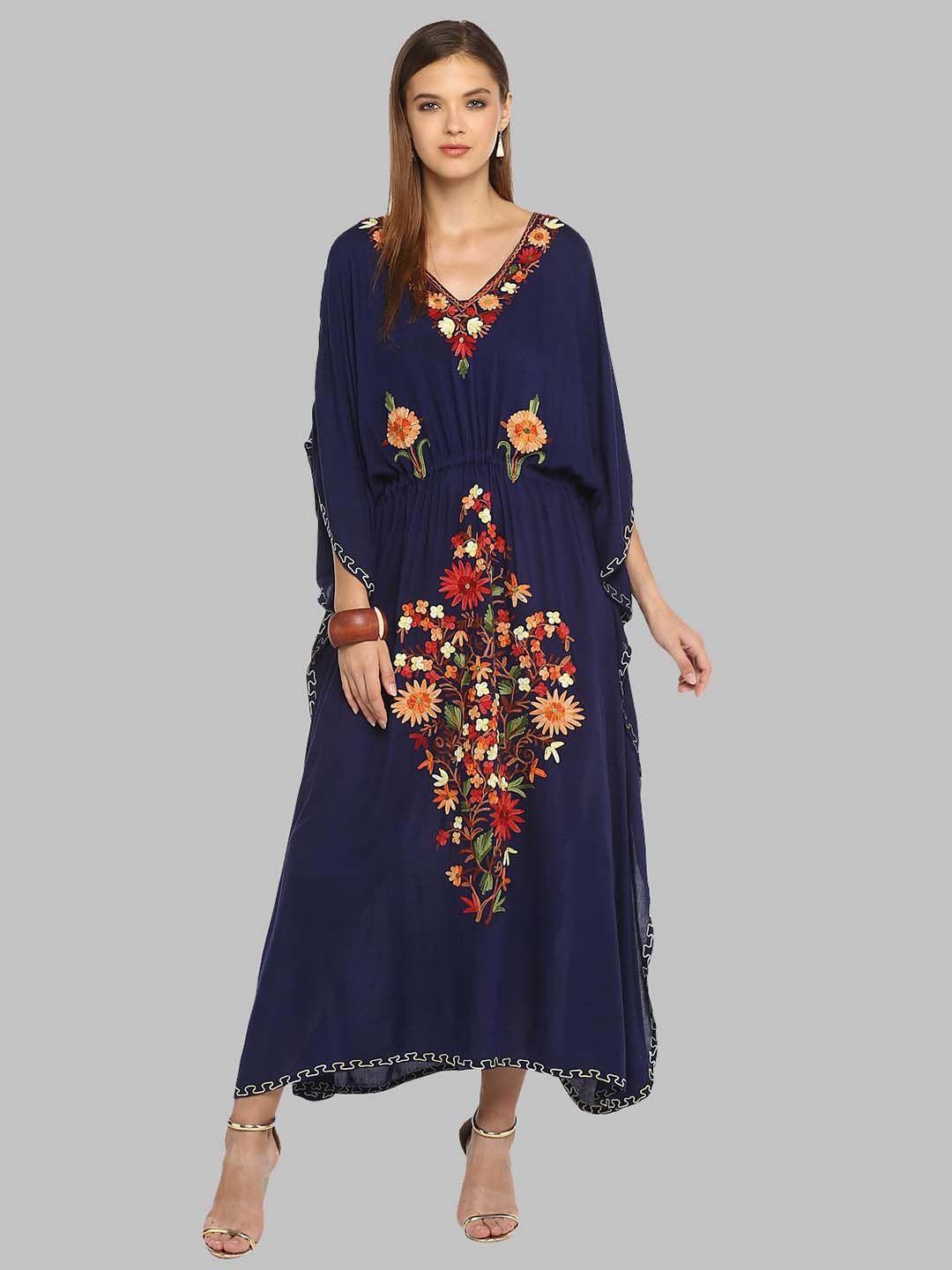 craftbazar floral embroidered kimono sleeve kaftan maxi dress