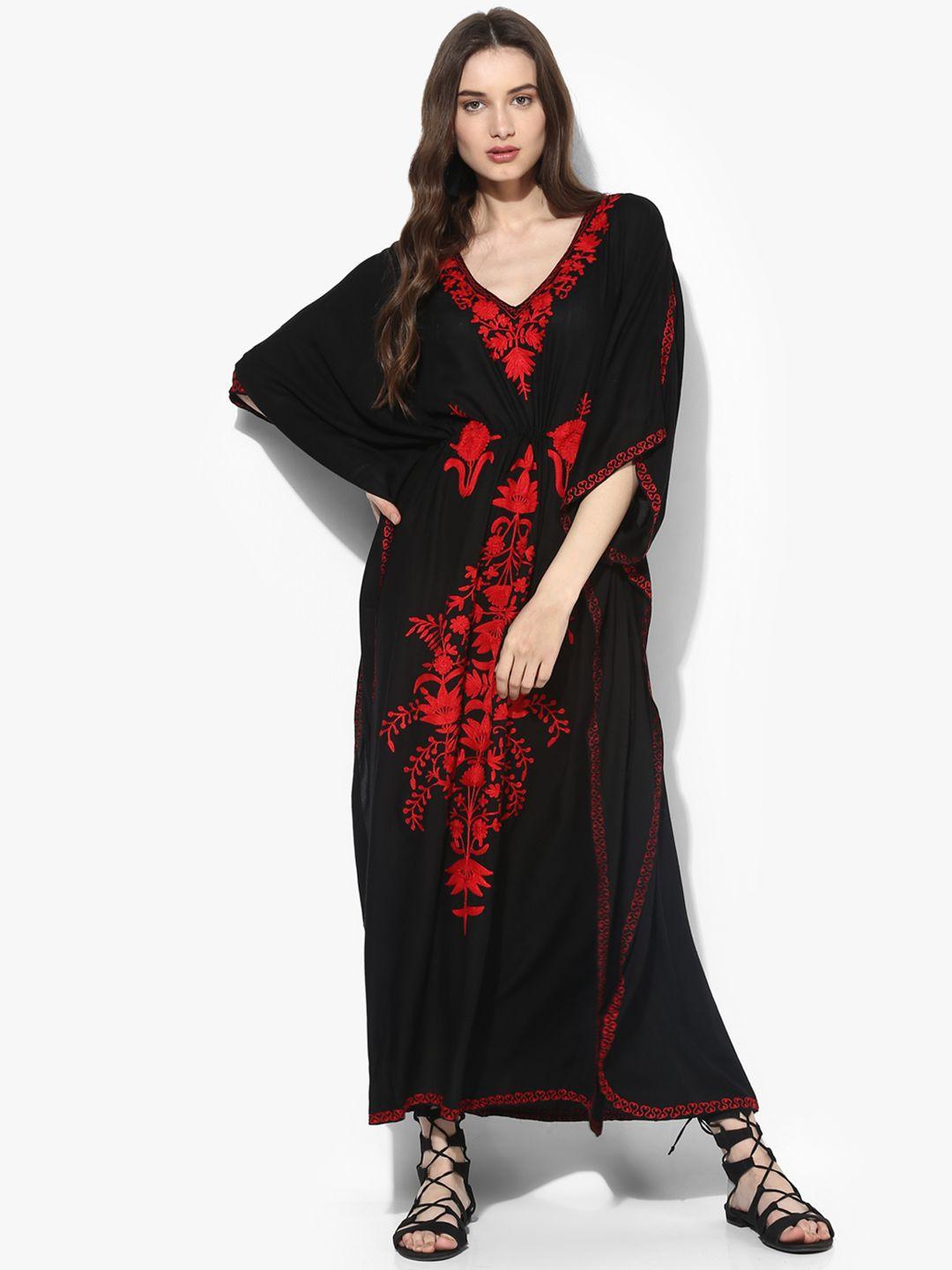 craftbazar floral embroidered kimono sleeves kaftan maxi dress