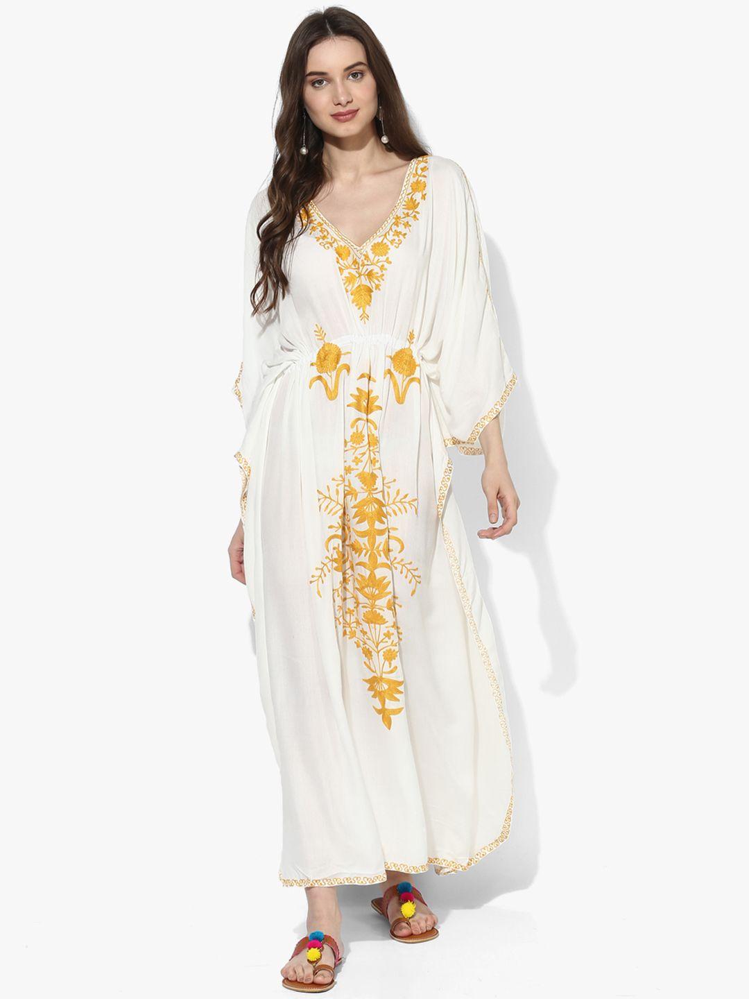 craftbazar floral embroidered kimono sleeves kaftan maxi dress