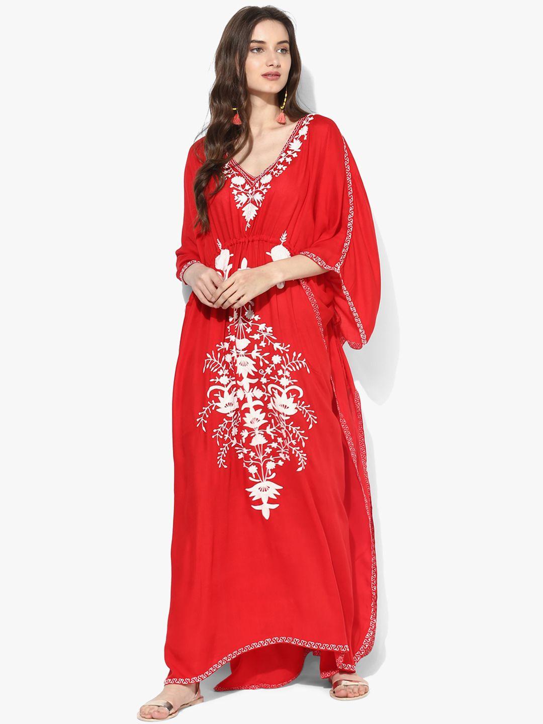 craftbazar floral embroidered kimono sleeves kaftan maxi dress