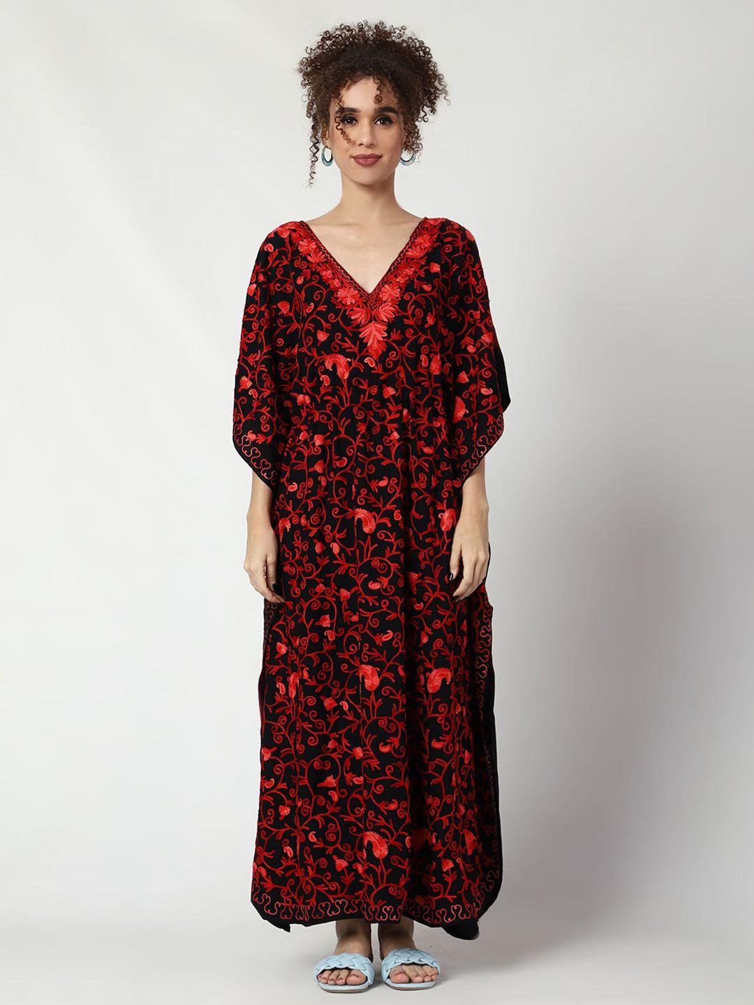 craftbazar floral embroidered v-neck kaftan dress