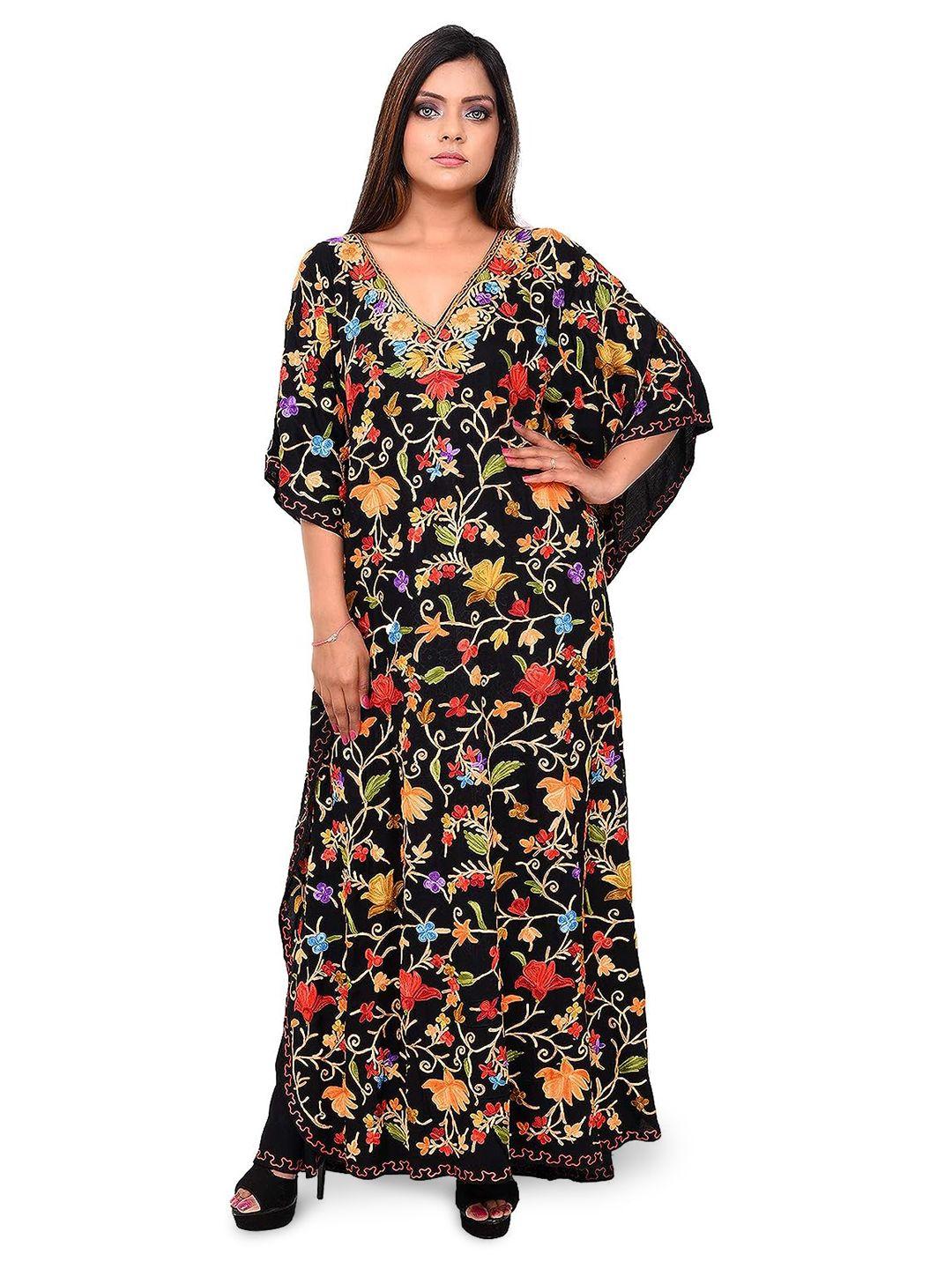 craftbazar floral embroidered v-neck kaftan dress