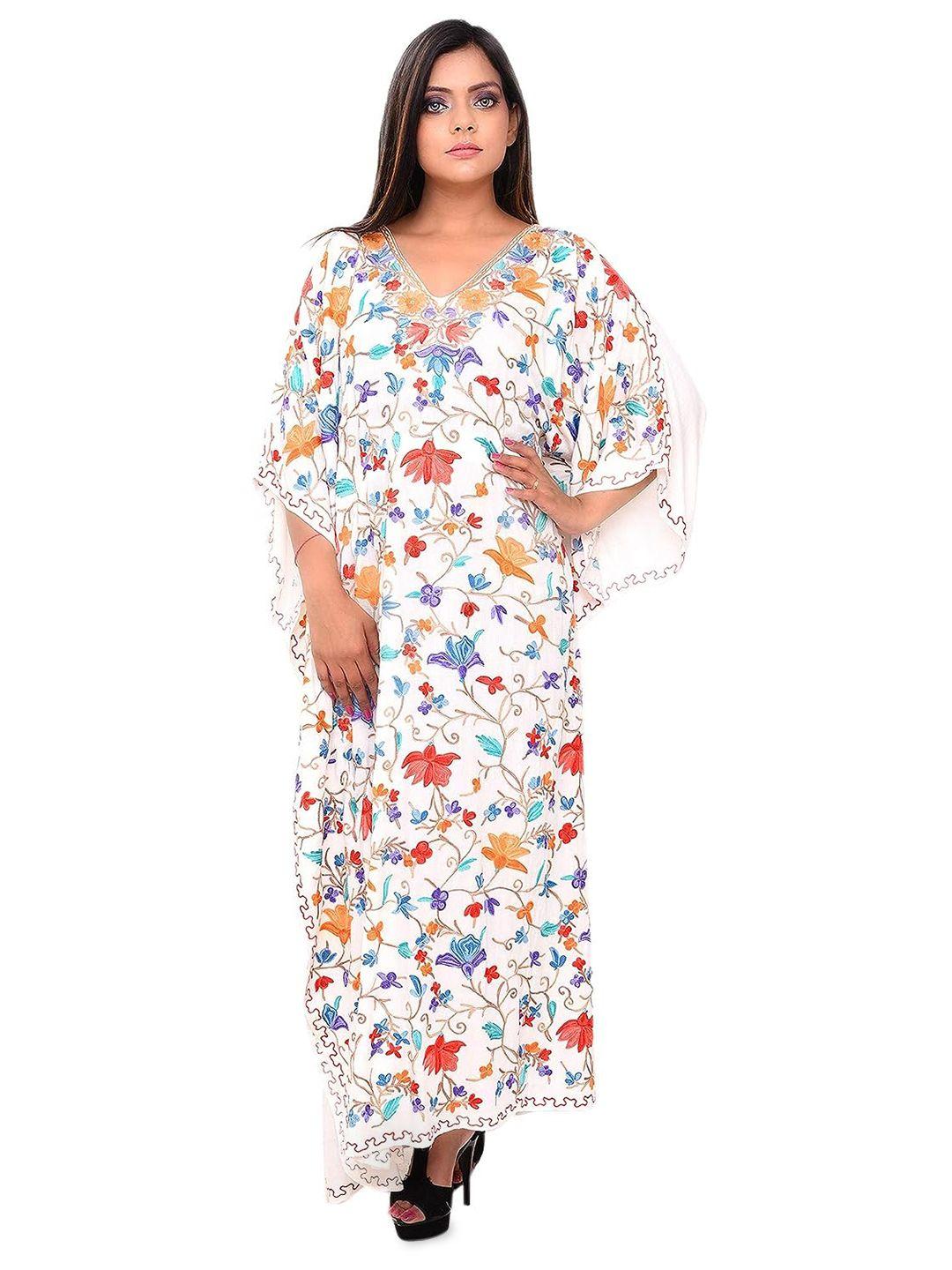 craftbazar floral embroidered v-neck kaftan dress