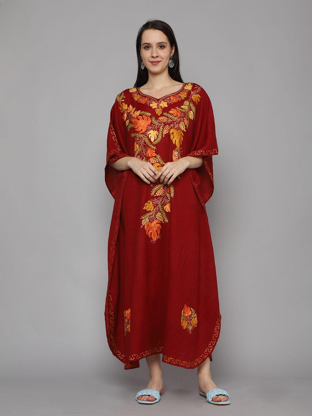 craftbazar floral embroidered wool kaftan dress