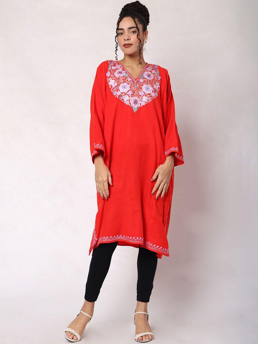 craftbazar floral yoke design v-neck thread work a-line kurta