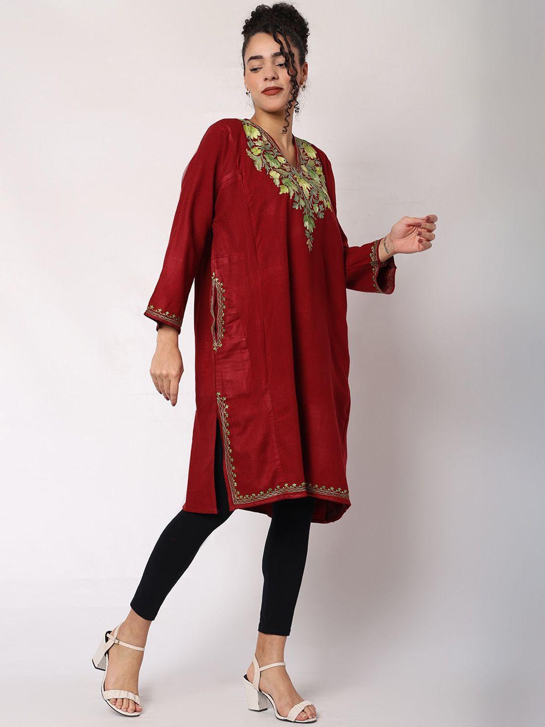 craftbazar floral yoke design v-neck yoke design a-line kurta