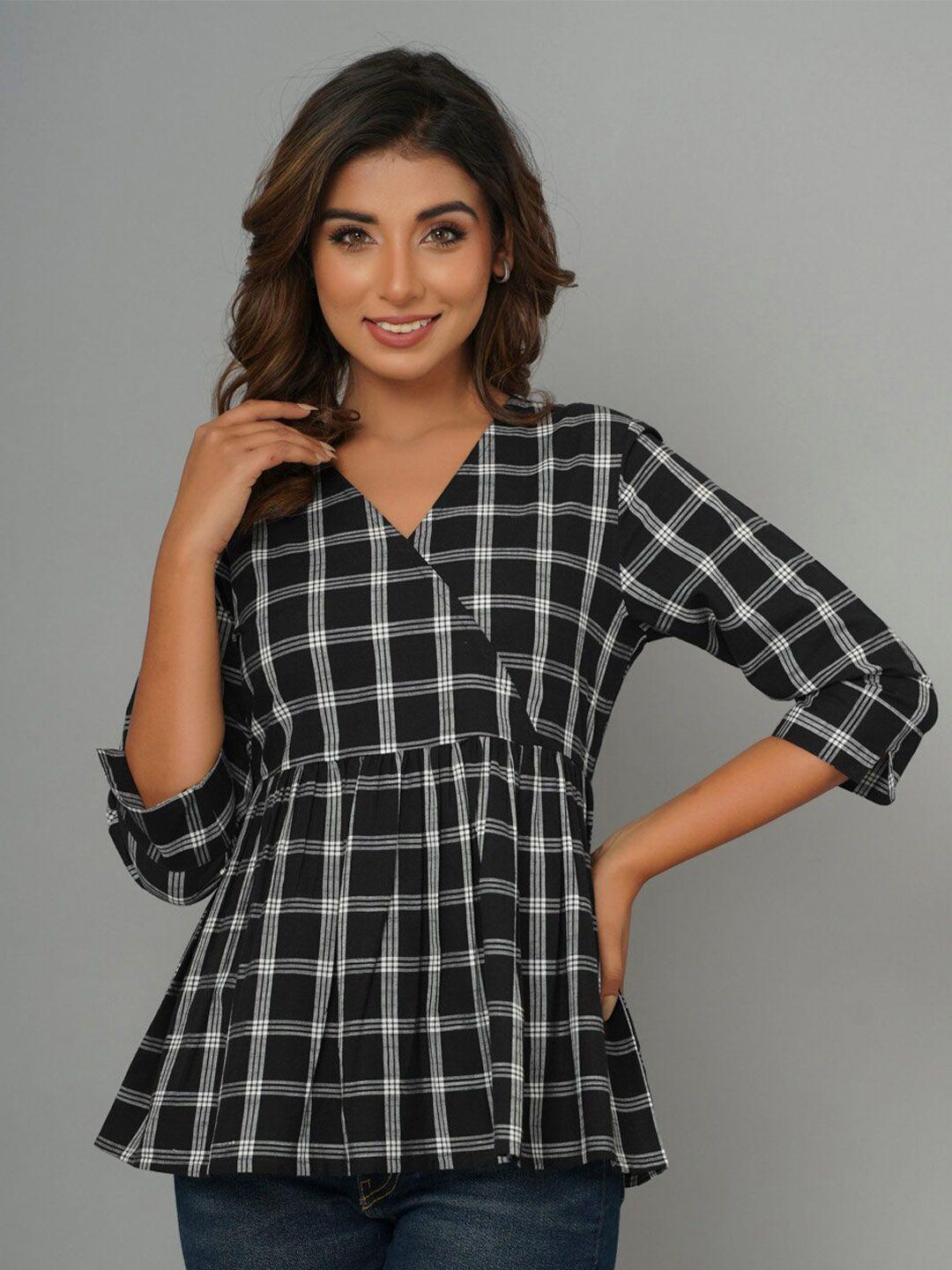 crafted for you black checked peplum top