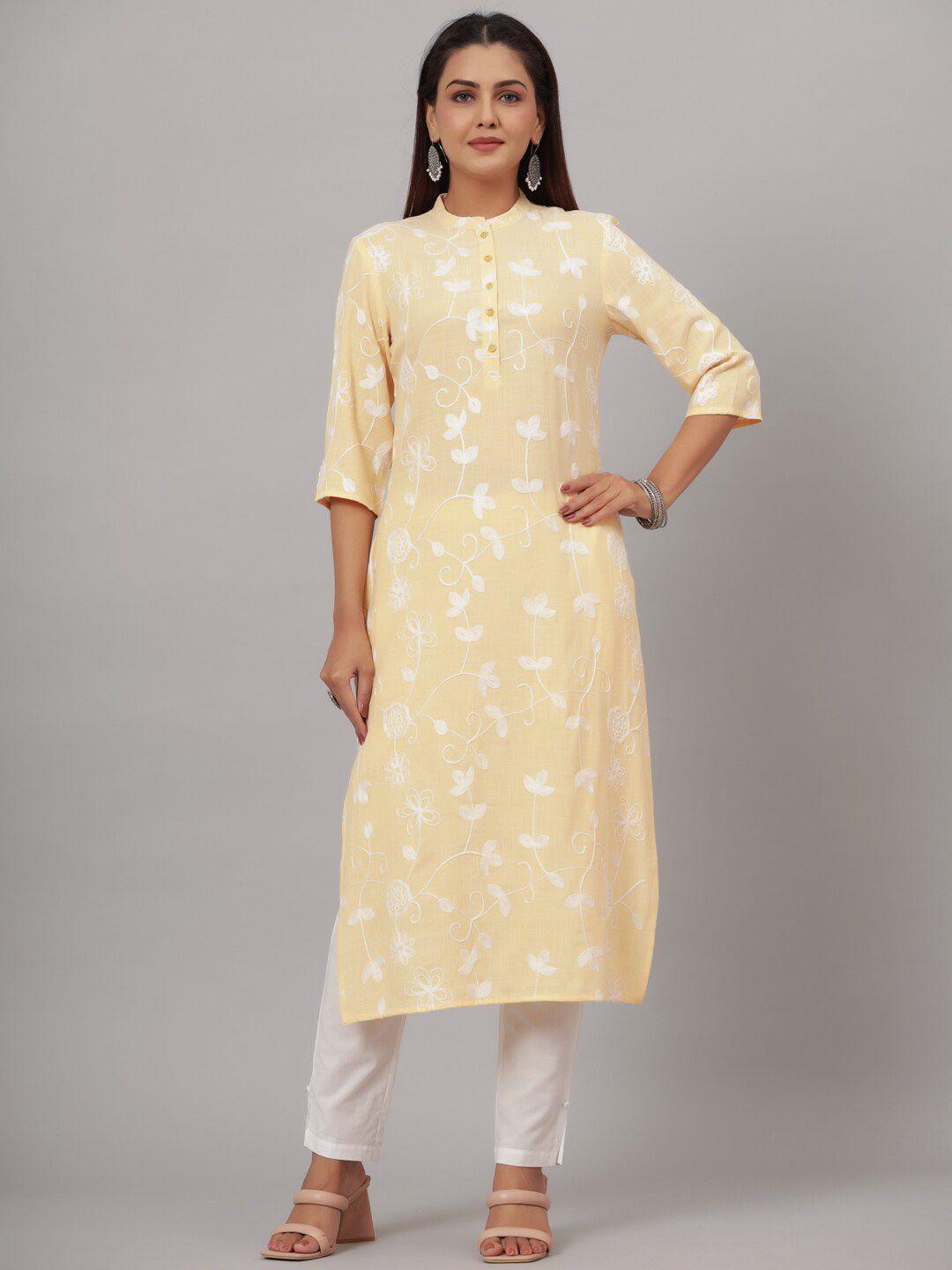 crafted for you embroidered pure cotton straight kurta with trousers