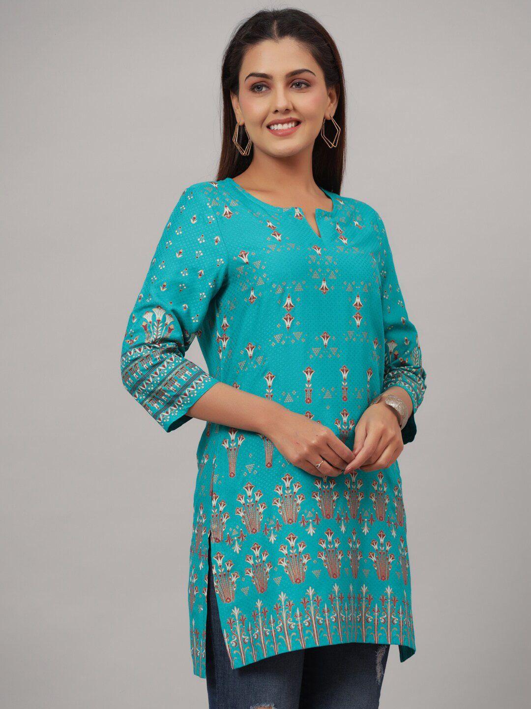 crafted for you ethnic motifs printed notch collar kurti