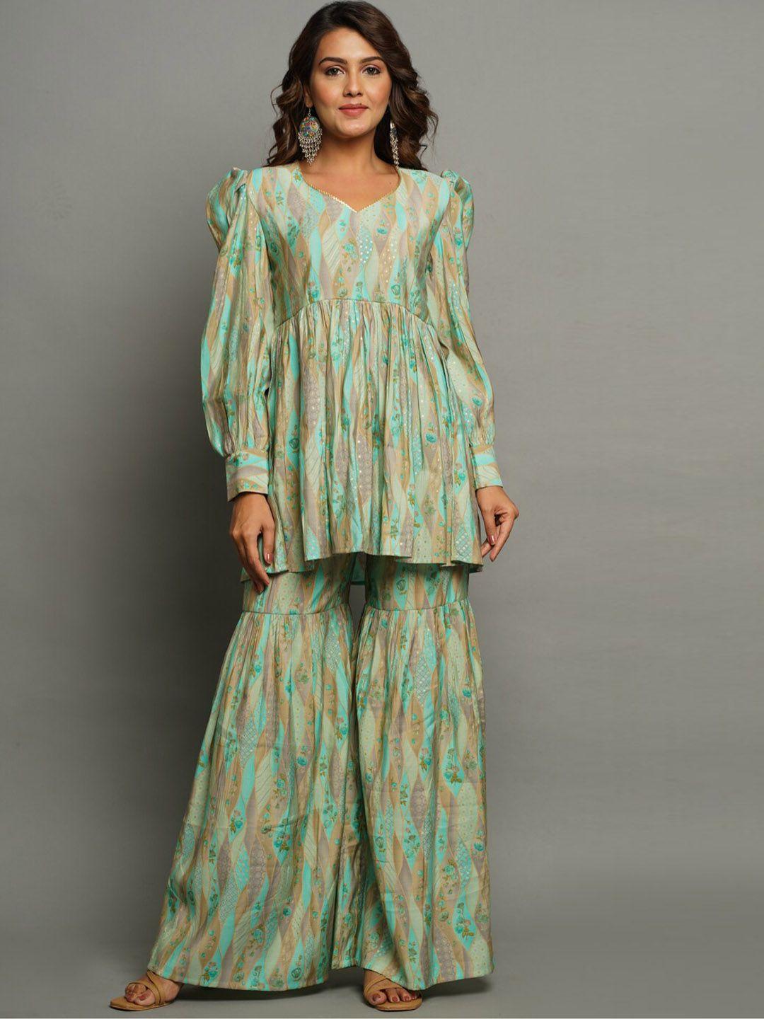 crafted for you floral printed kurta with sharara