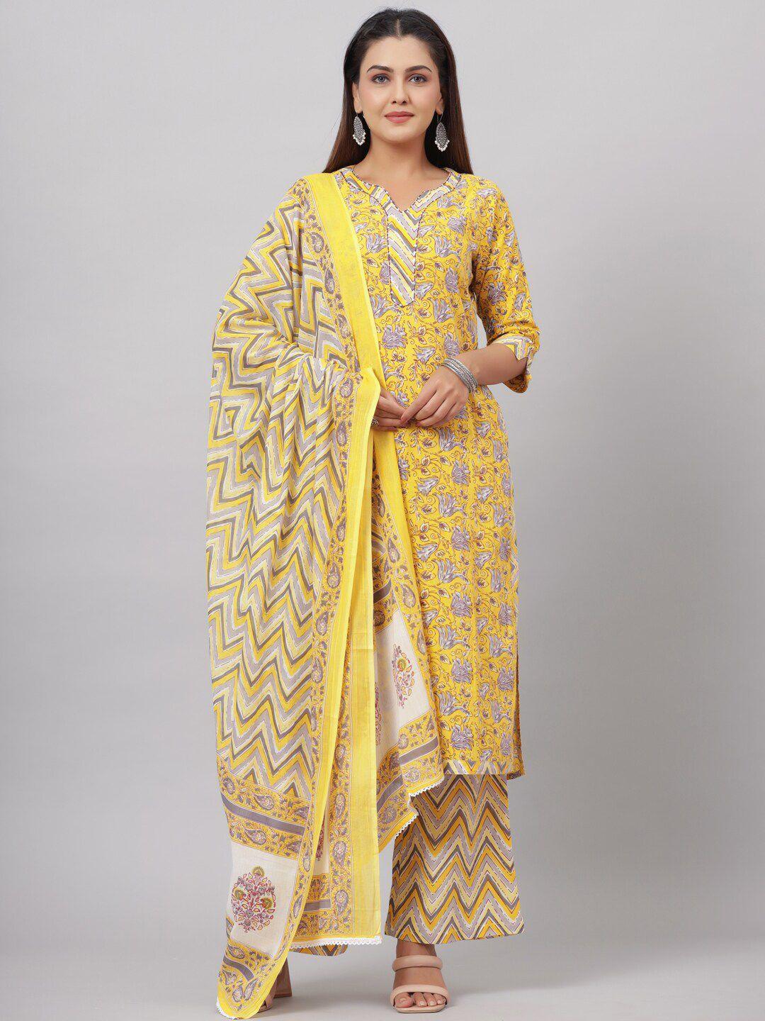 crafted for you floral printed pure cotton kurta with trousers & with dupatta