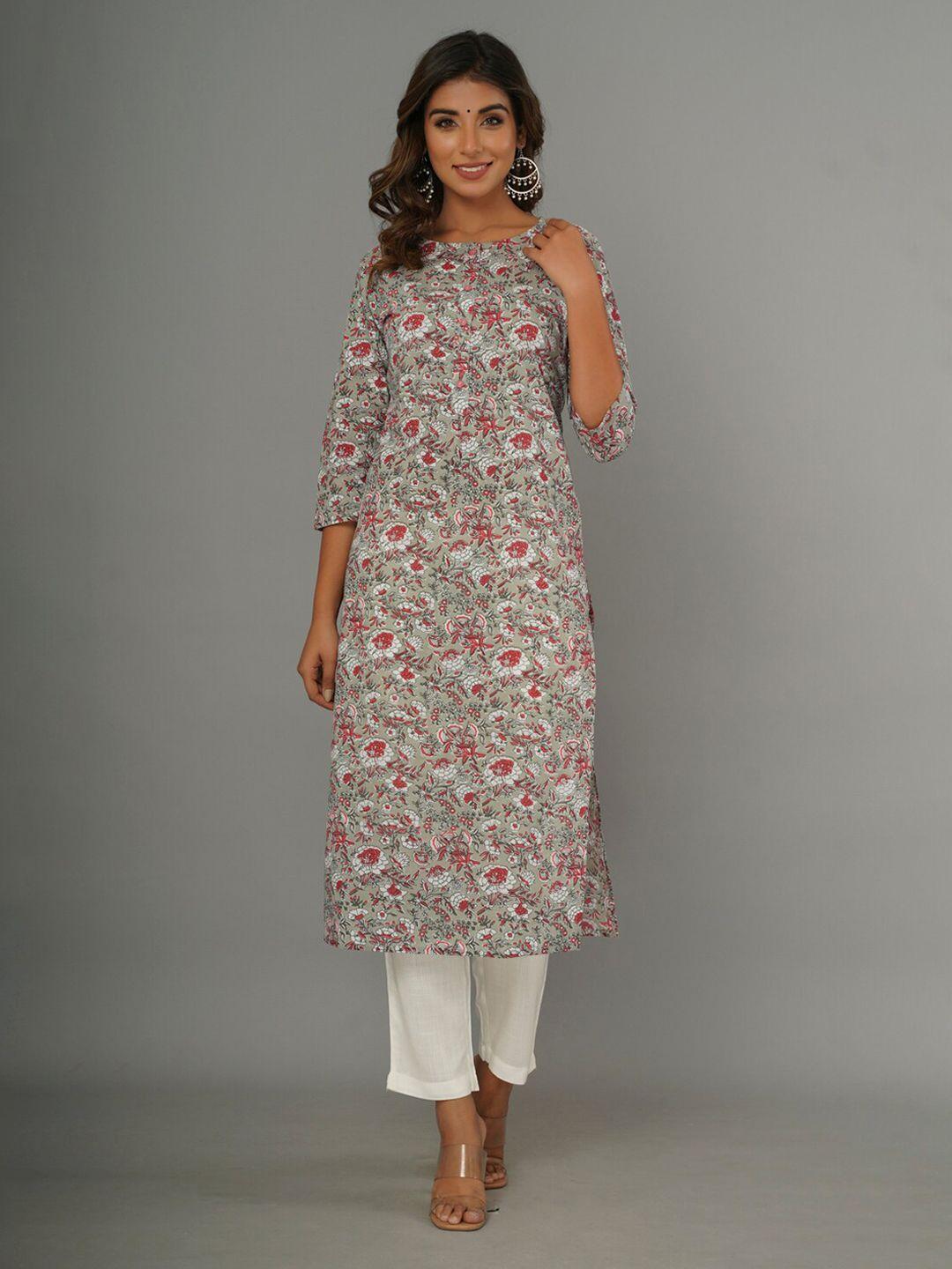 crafted for you floral printed pure cotton kurta