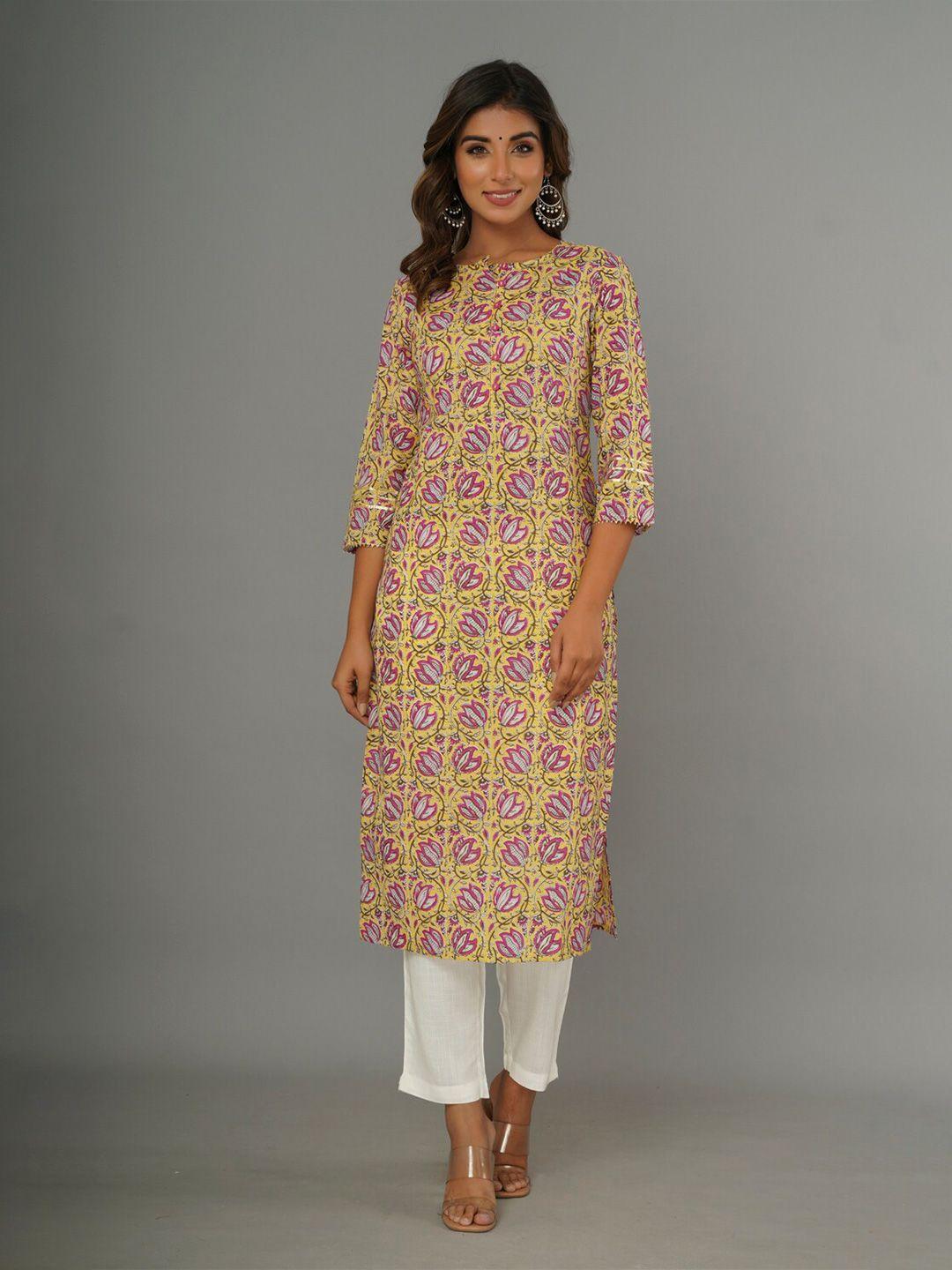 crafted for you floral printed pure cotton straight kurta