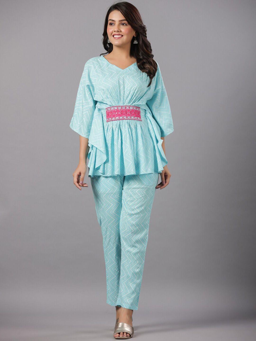 crafted for you printed v-neck kaftan with trouser co-ords