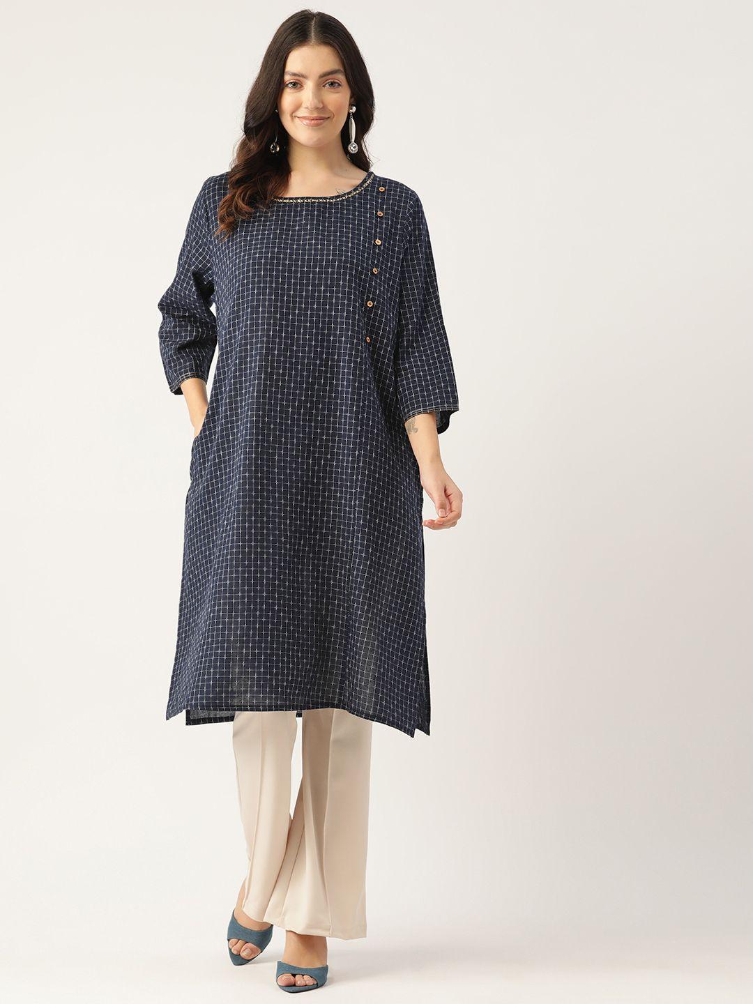 crafted for you women checked straight kurta