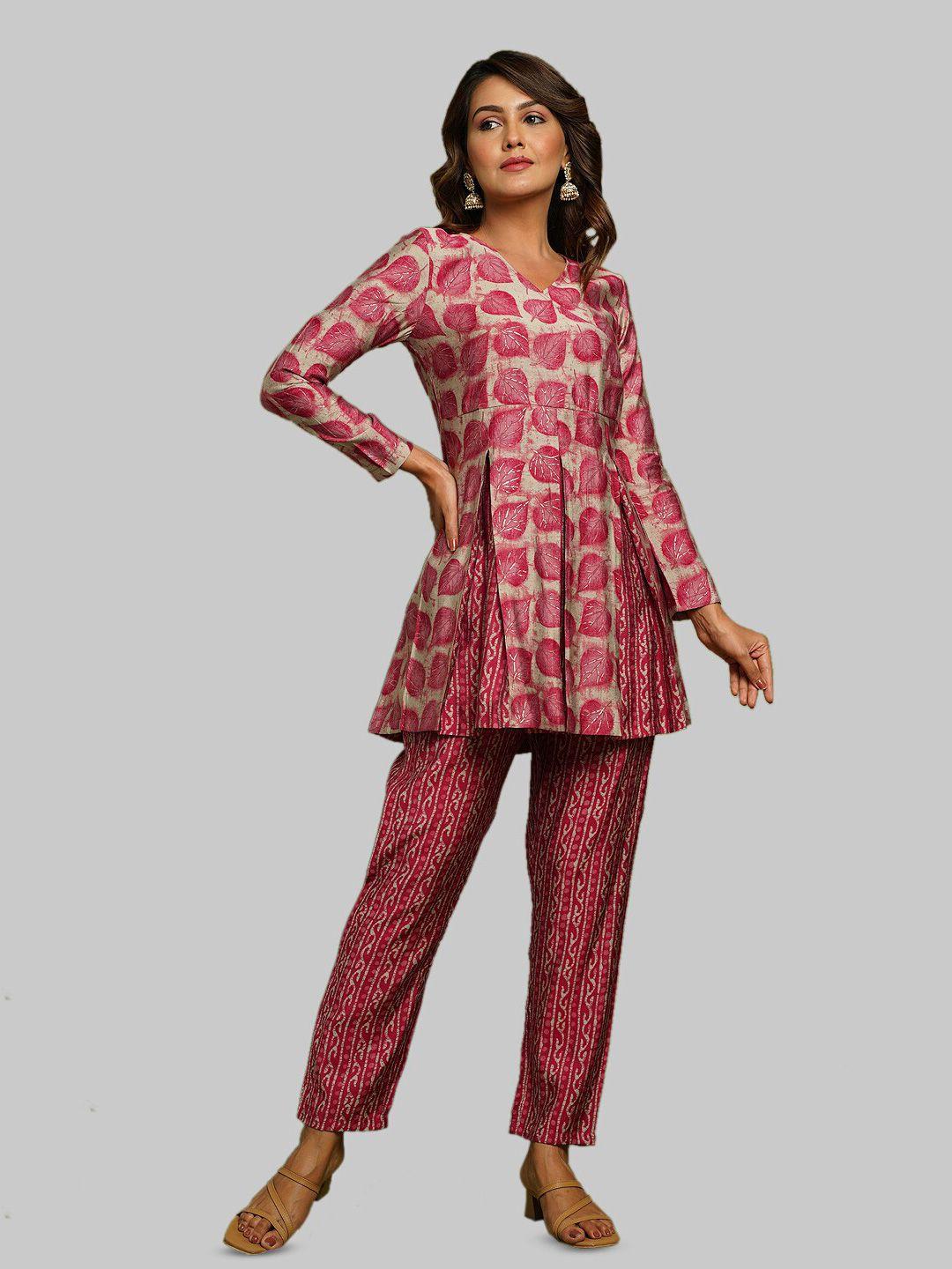 crafted for you women ethnic motifs printed angrakha kurti with palazzos