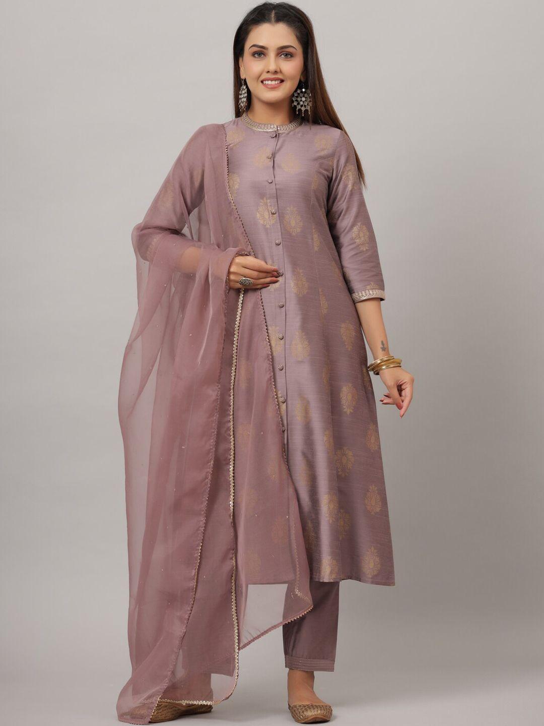 crafted for you women ethnic motifs printed dupion silk kurta with trousers & with dupatta