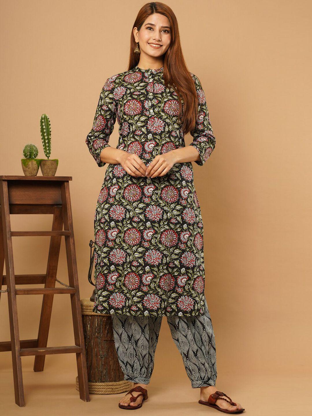 crafted for you women floral printed pure cotton kurta with salwar