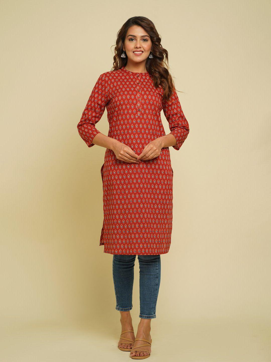 crafted for you women maroon floral printed pure cotton kurta