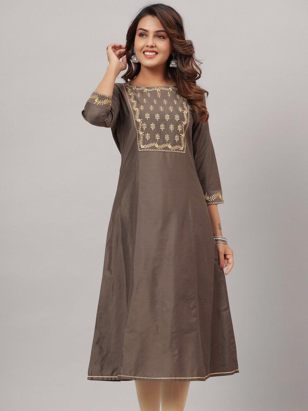 crafted for you women olive green ethnic motifs embroidered kurta