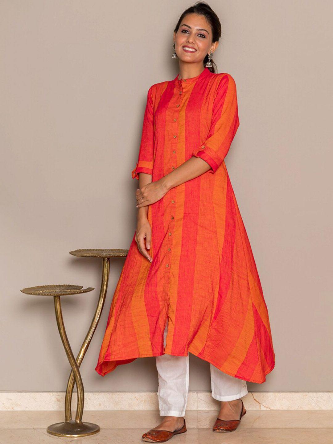 crafted for you women orange striped kurta with trouser