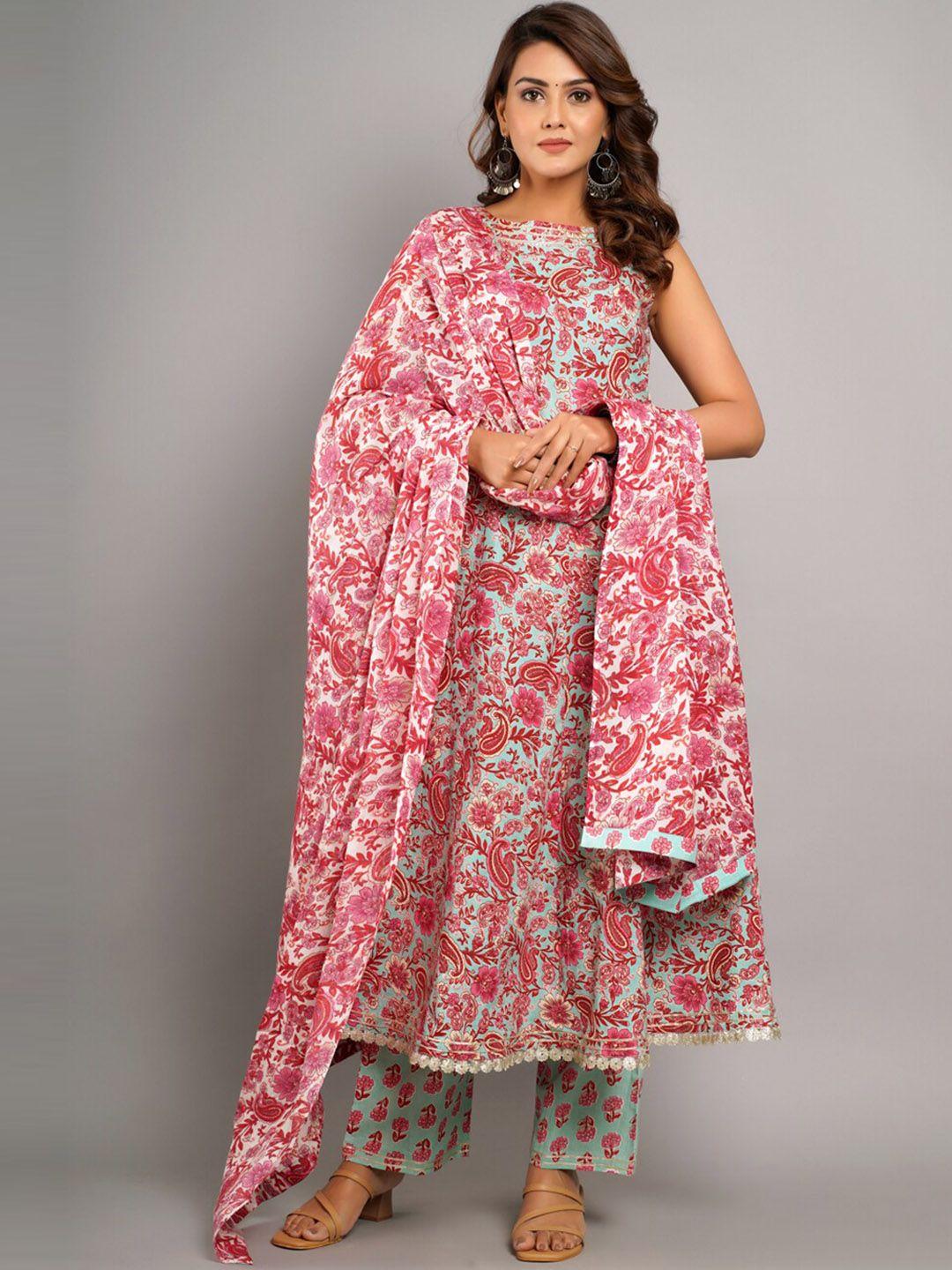 crafted for you women paisley printed pure cotton anarkali kurta with trousers & dupatta