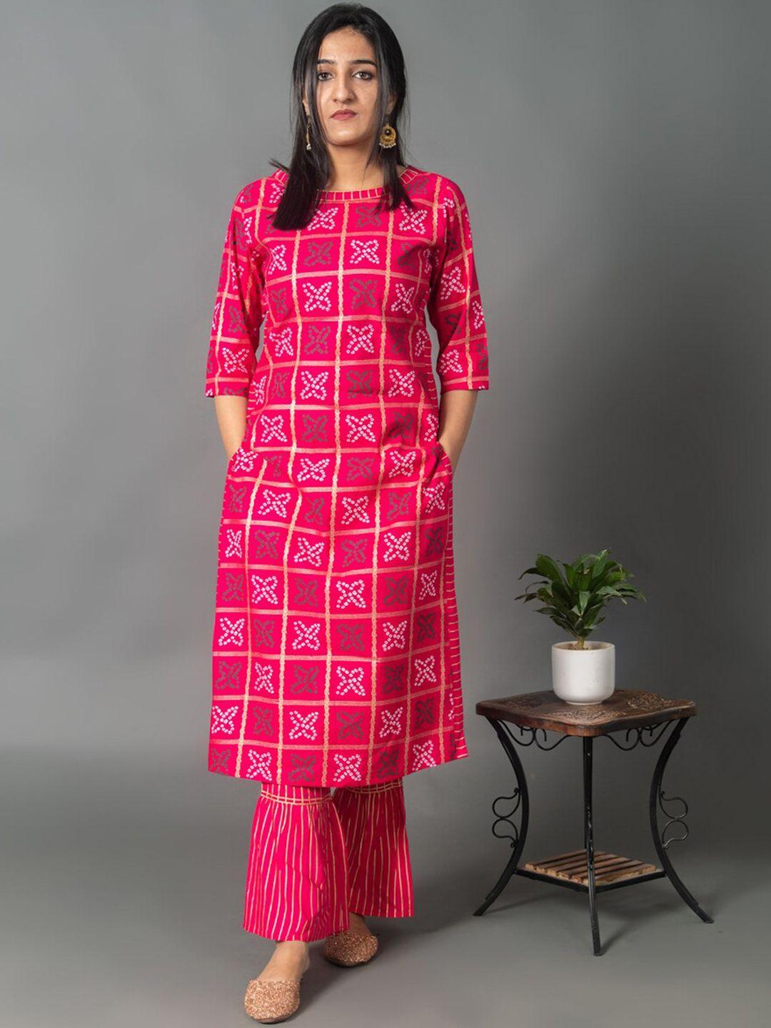 crafted for you women pink bandhani printed kurta with sharara