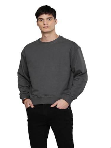 crafting club mens round neck sweatshirt oversized fit long sleeve (steel grey ;s)