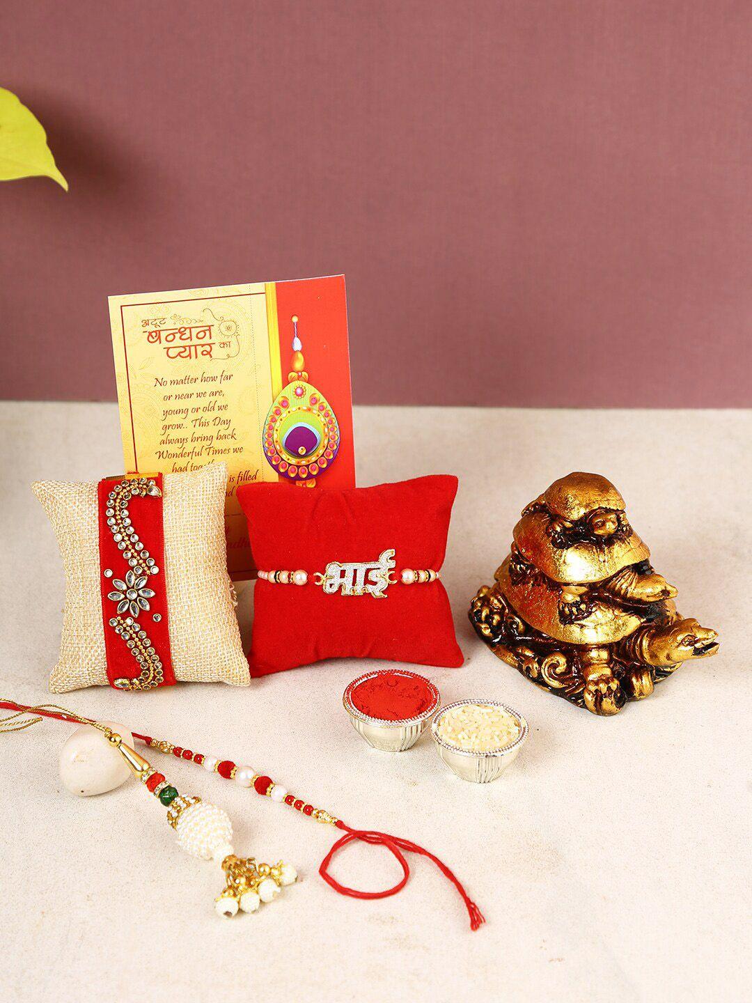 craftvatika set of 4 rakhi with tortoise family showpiece