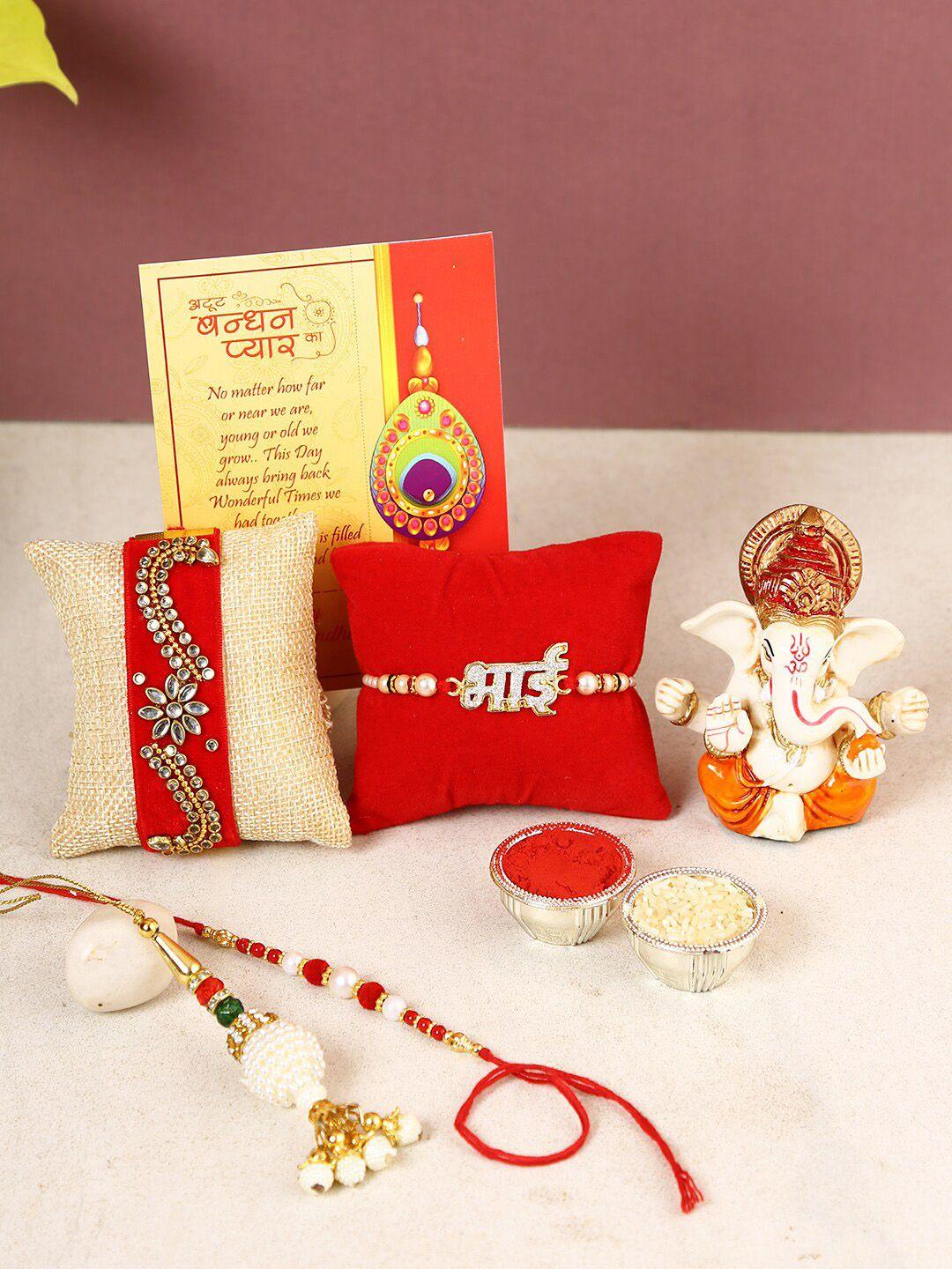 craftvatika set of 4 rakhi with ganesh idol